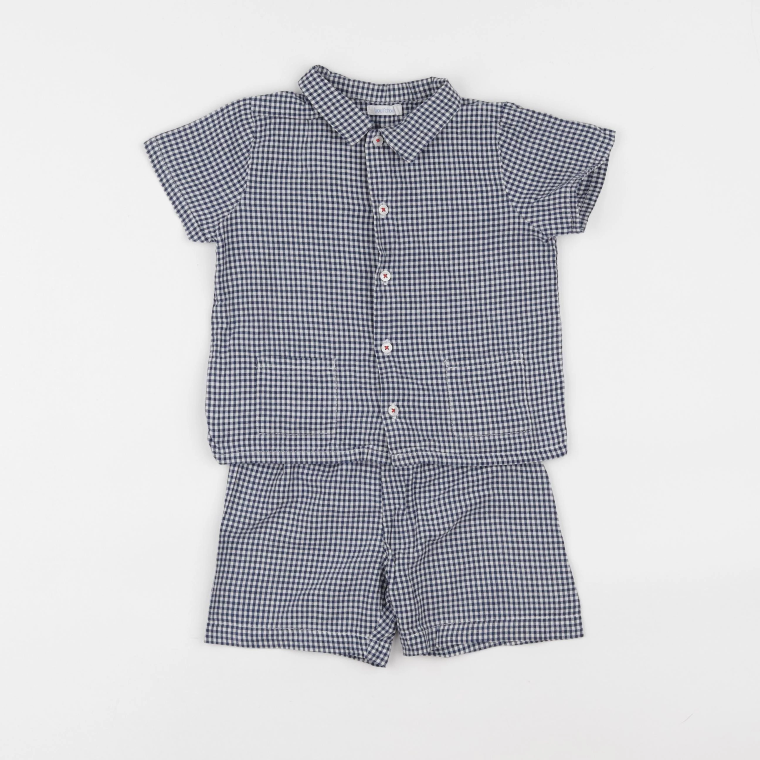 Boutchou - pyjama coton blanc, bleu - 18 mois