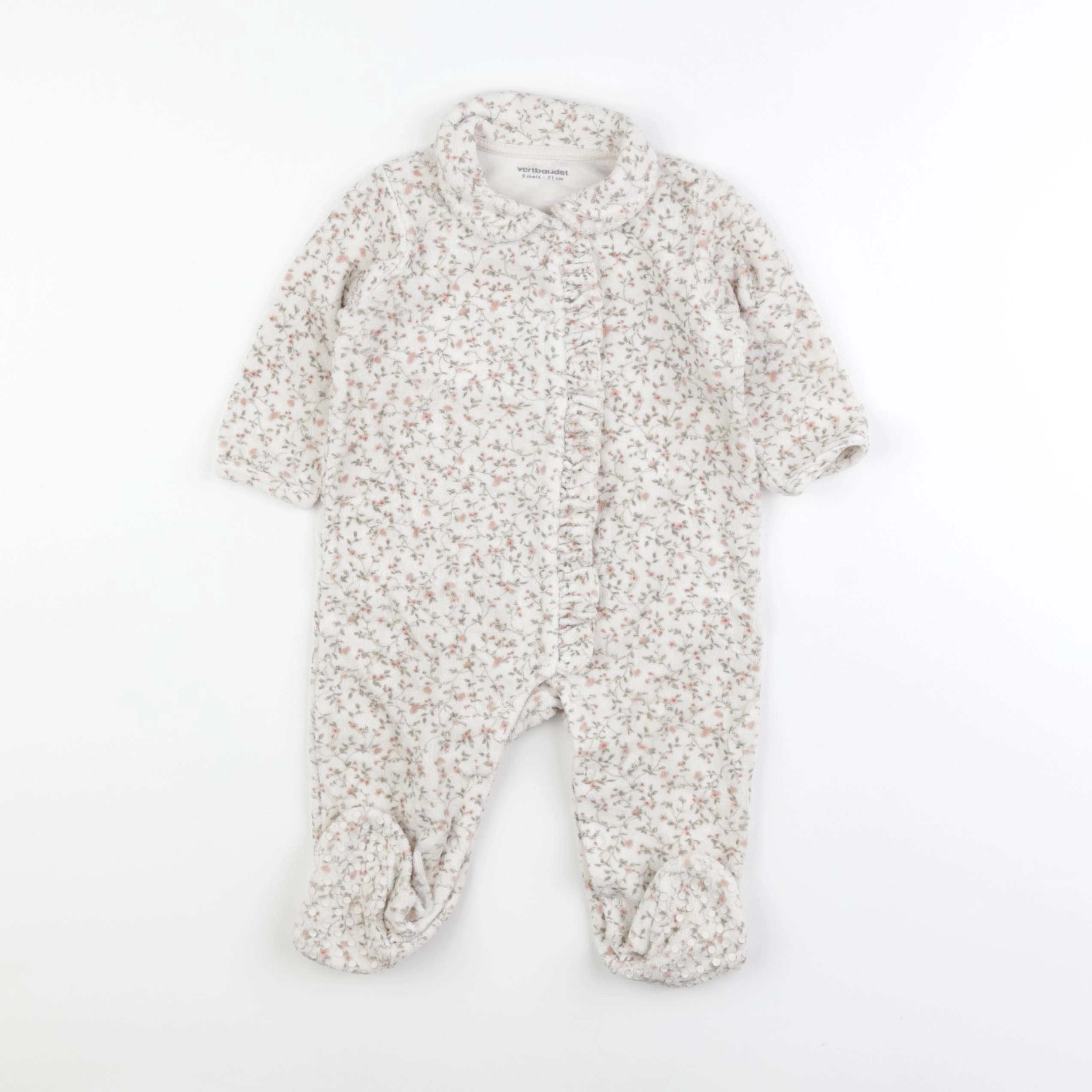 Vertbaudet - pyjama velours beige, rose - 9 mois