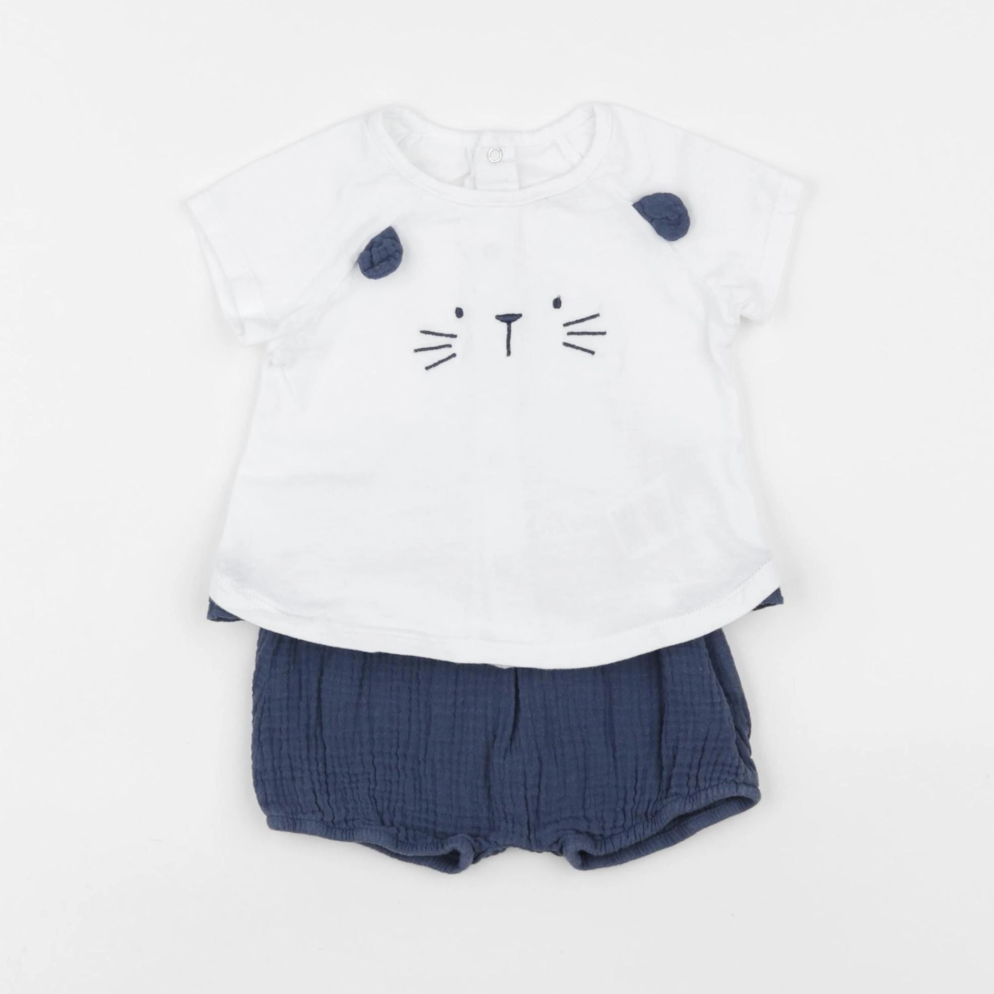 Vertbaudet - ensemble bleu, blanc - 9 mois