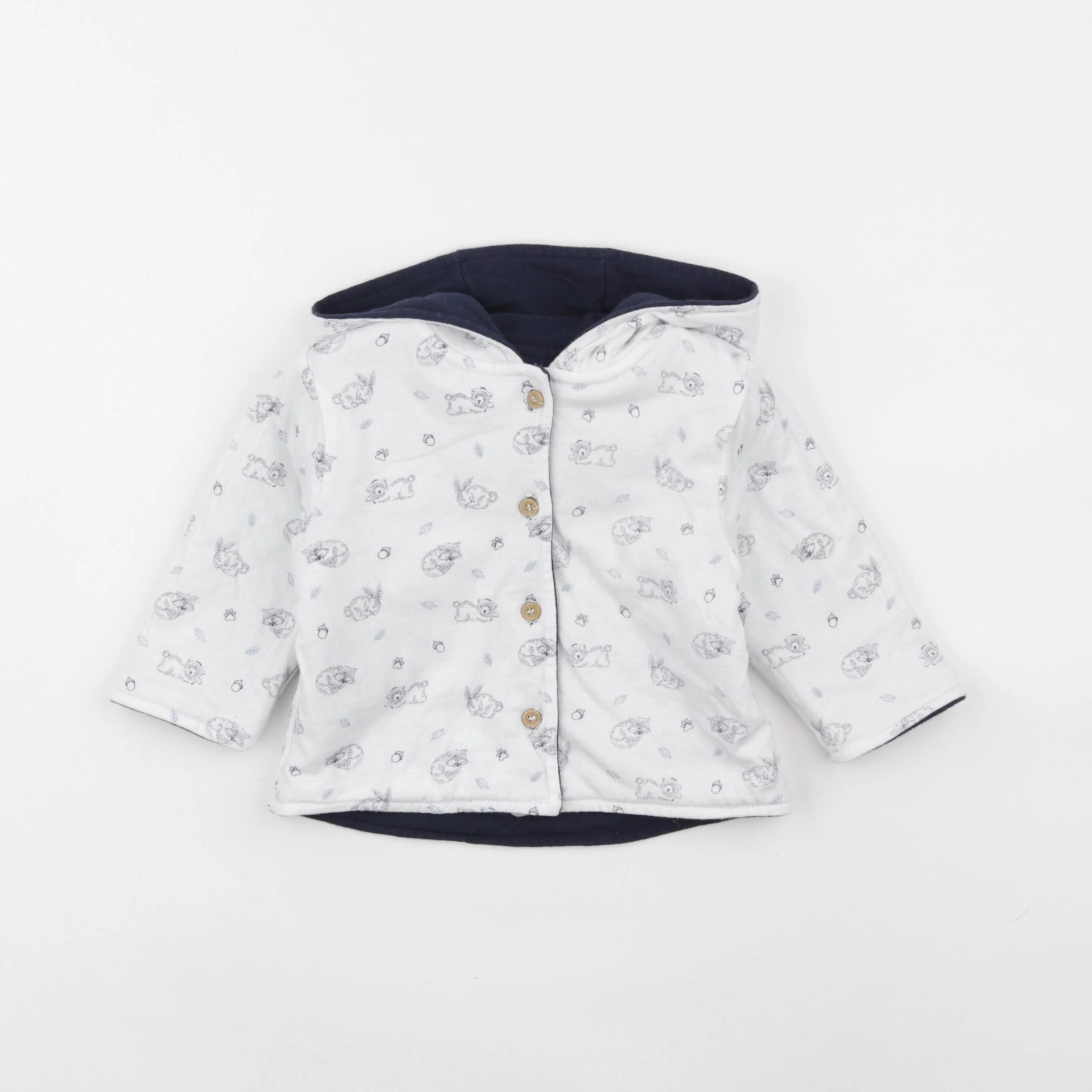 Vertbaudet - veste réversible bleu, blanc - 6 mois