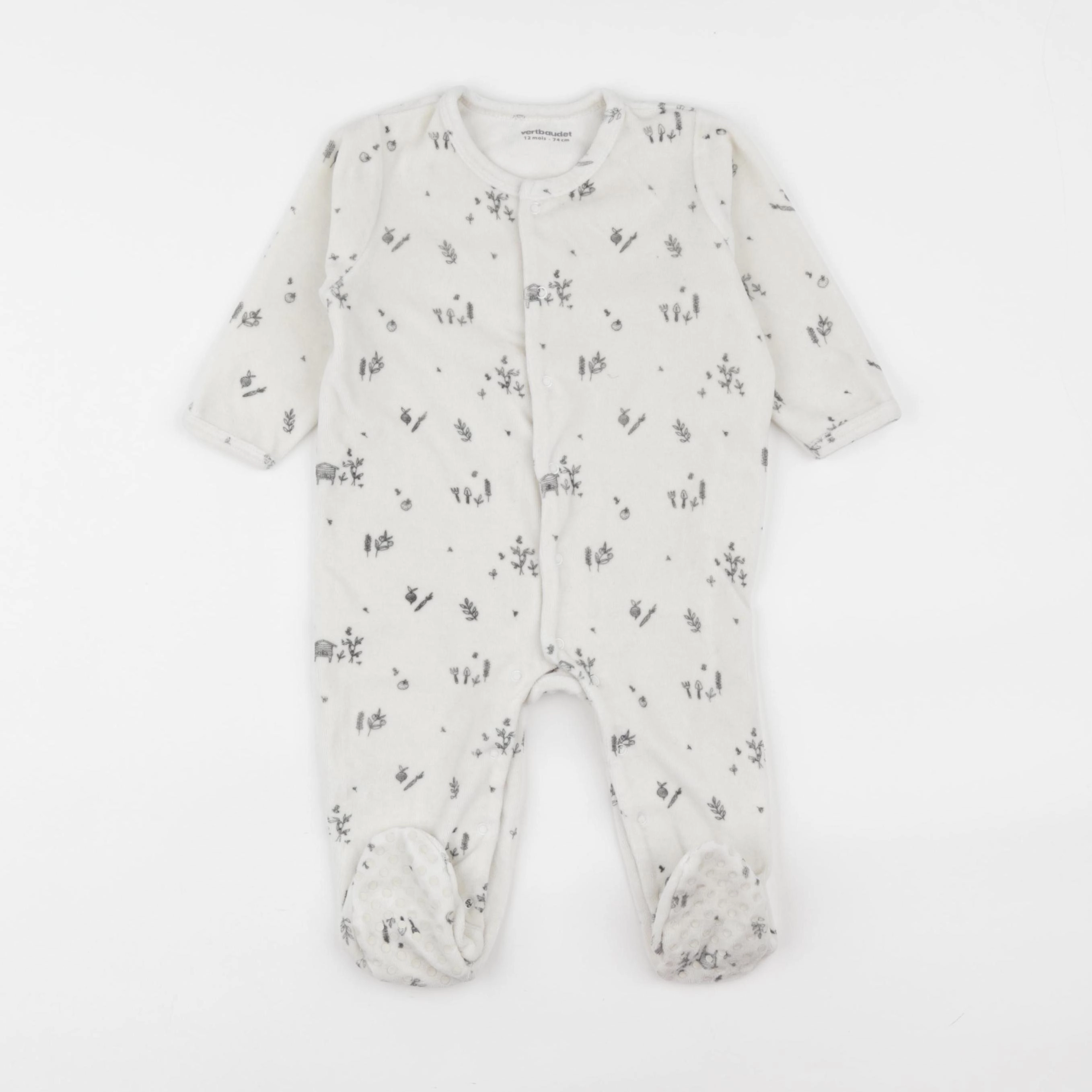 Vertbaudet - pyjama velours blanc, gris - 12 mois