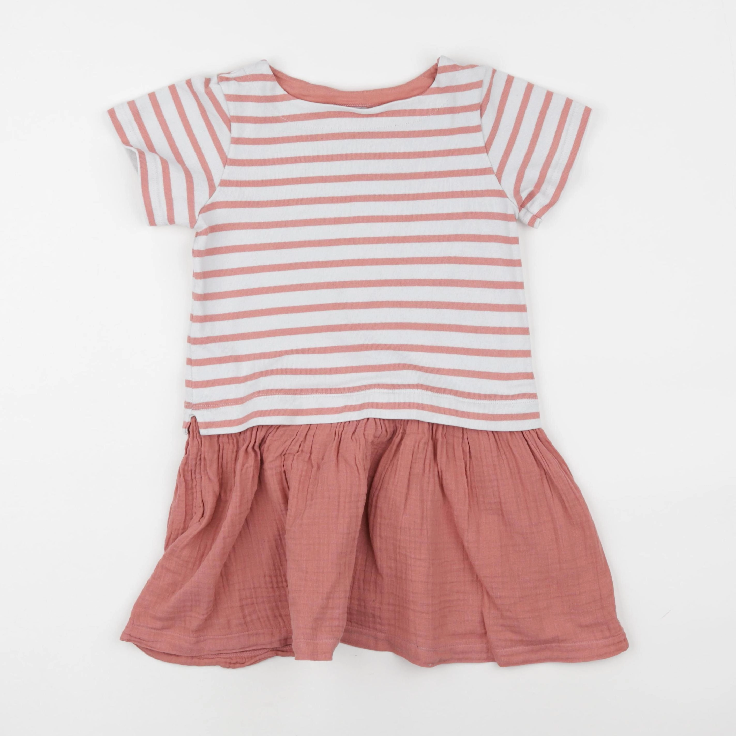 Petit Bateau - robe blanc, rose - 8 ans