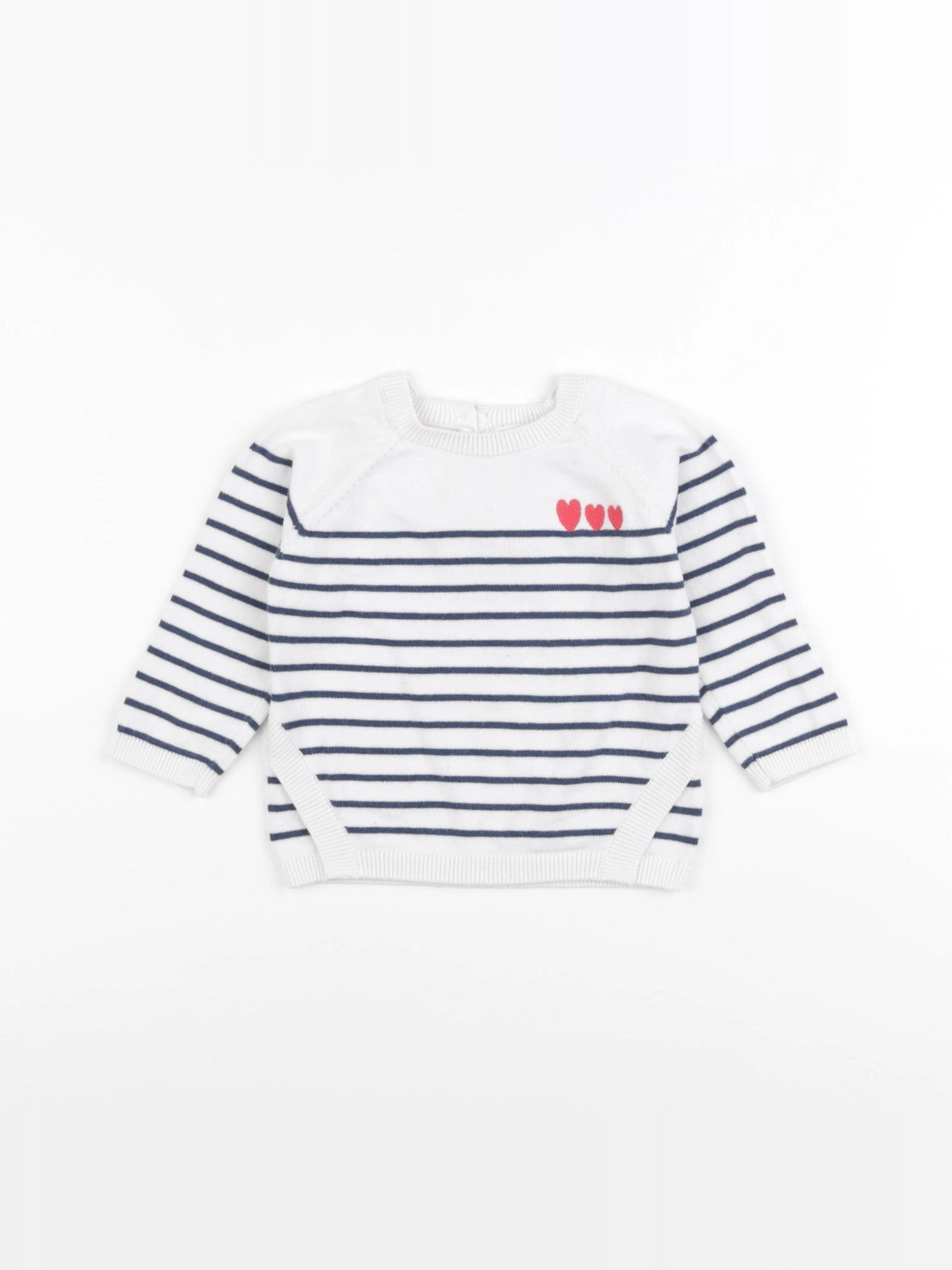 Vertbaudet - pull blanc, bleu - 12 mois