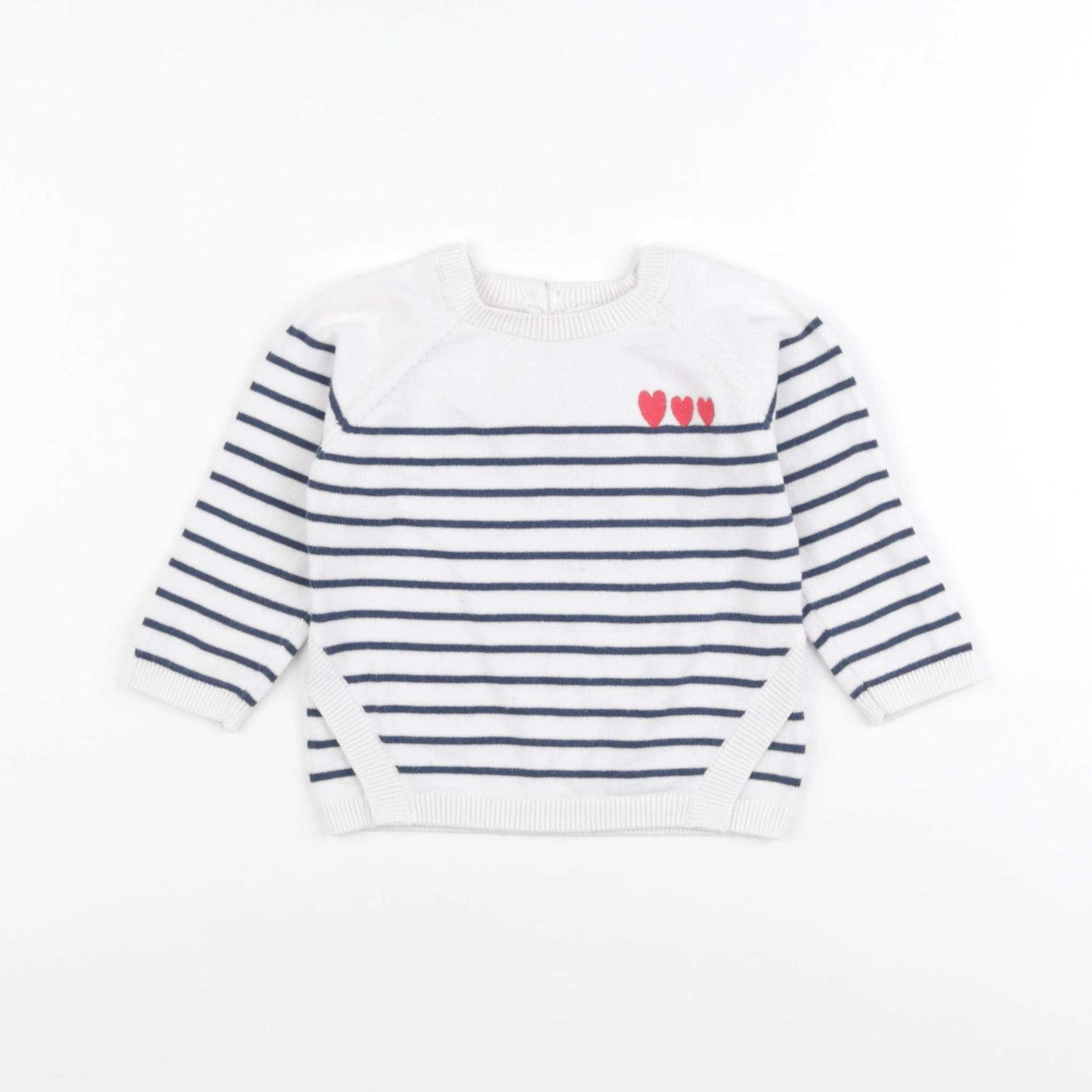 Vertbaudet - pull blanc, bleu - 12 mois