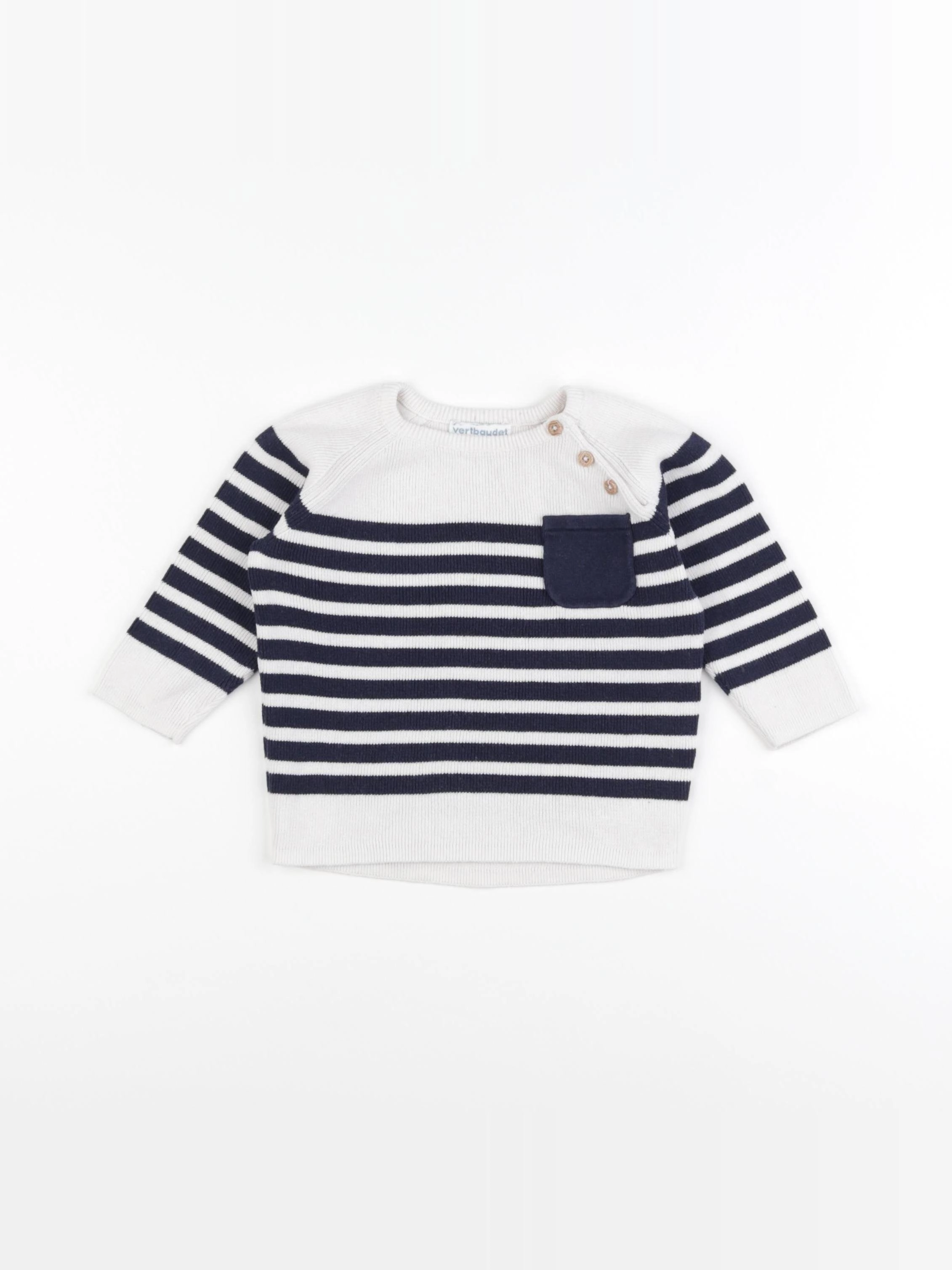 Vertbaudet - pull blanc, bleu - 12 mois