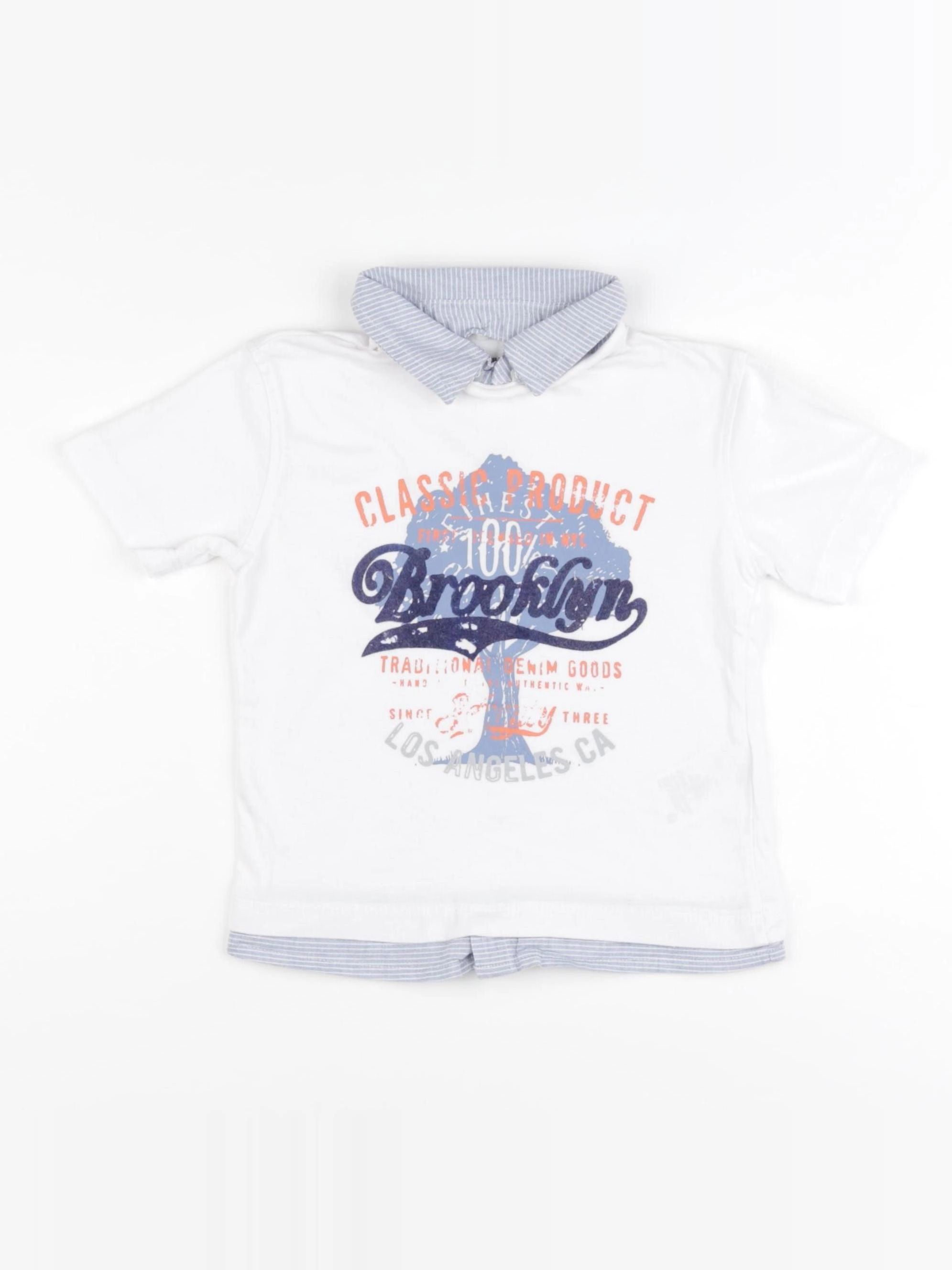 Vertbaudet - tee-shirt blanc, bleu - 3 ans