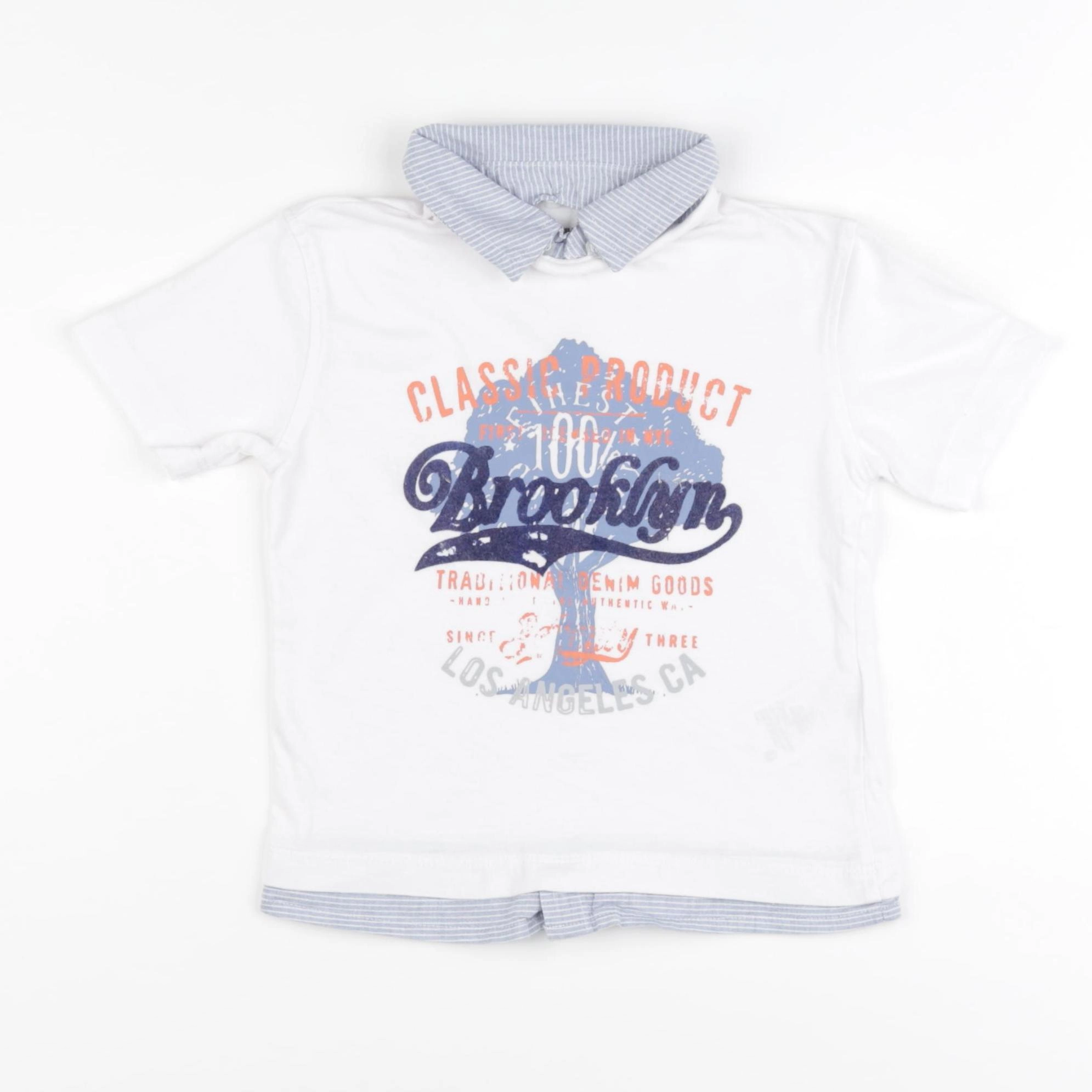 Vertbaudet - tee-shirt blanc, bleu - 3 ans