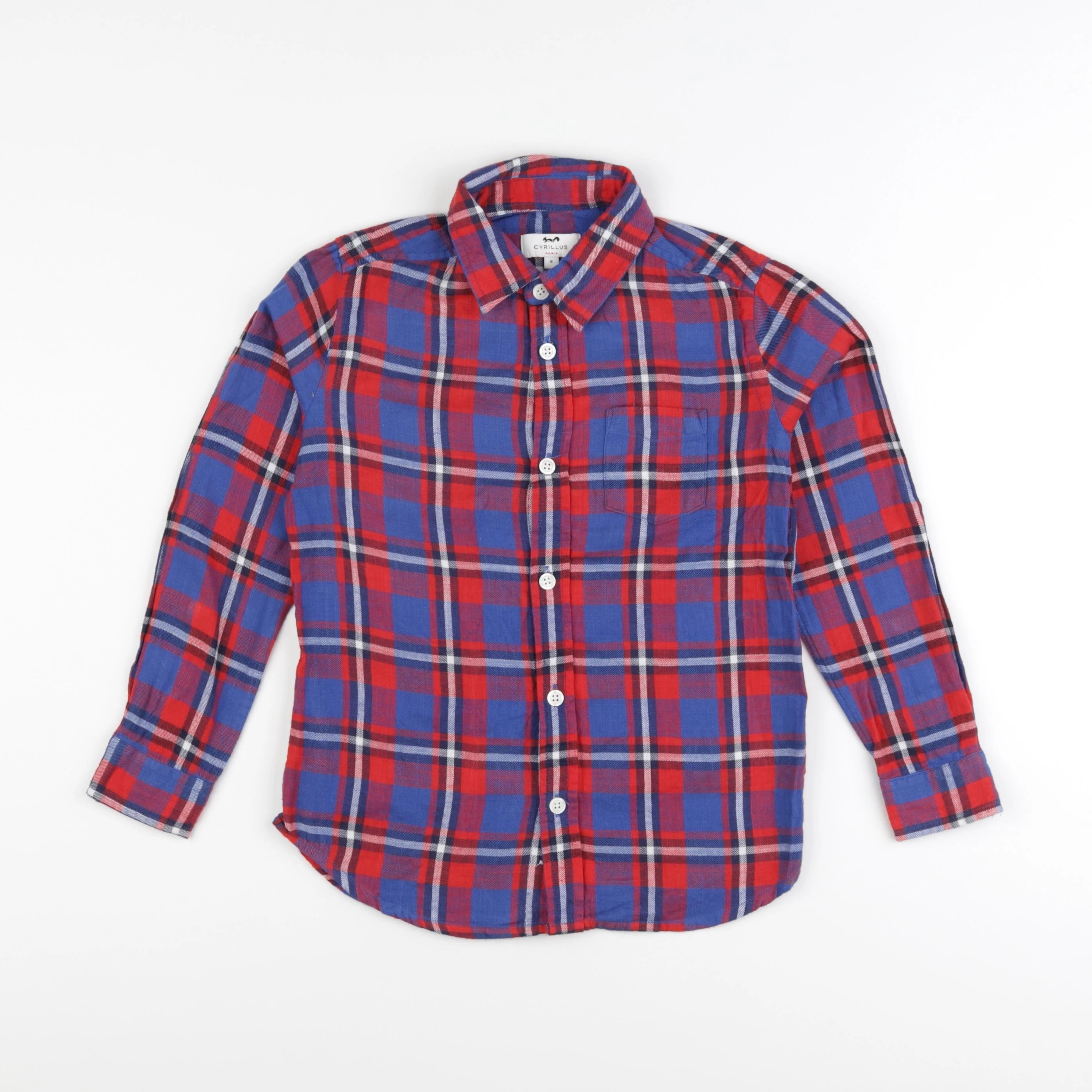 Cyrillus - chemise bleu, rouge - 8 ans
