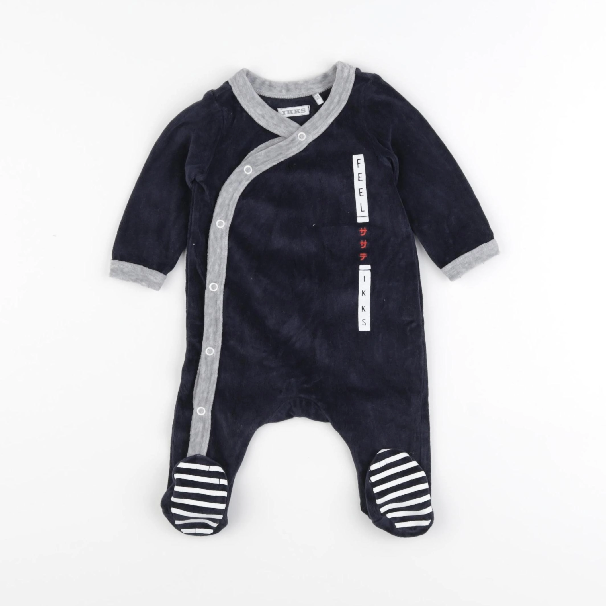 IKKS - pyjama velours bleu, gris - 3 mois