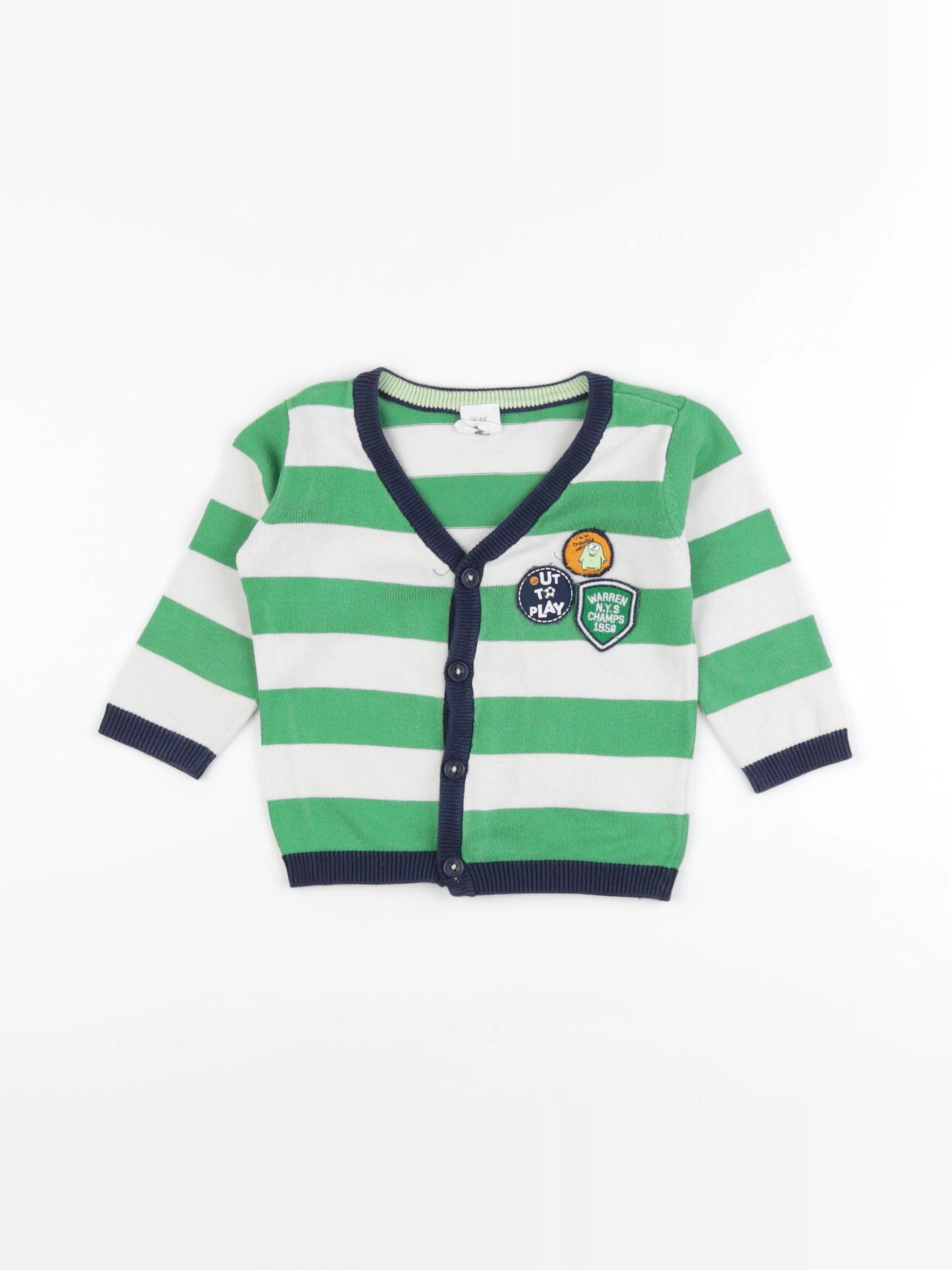 H&M - gilet vert, blanc - 6/9 mois