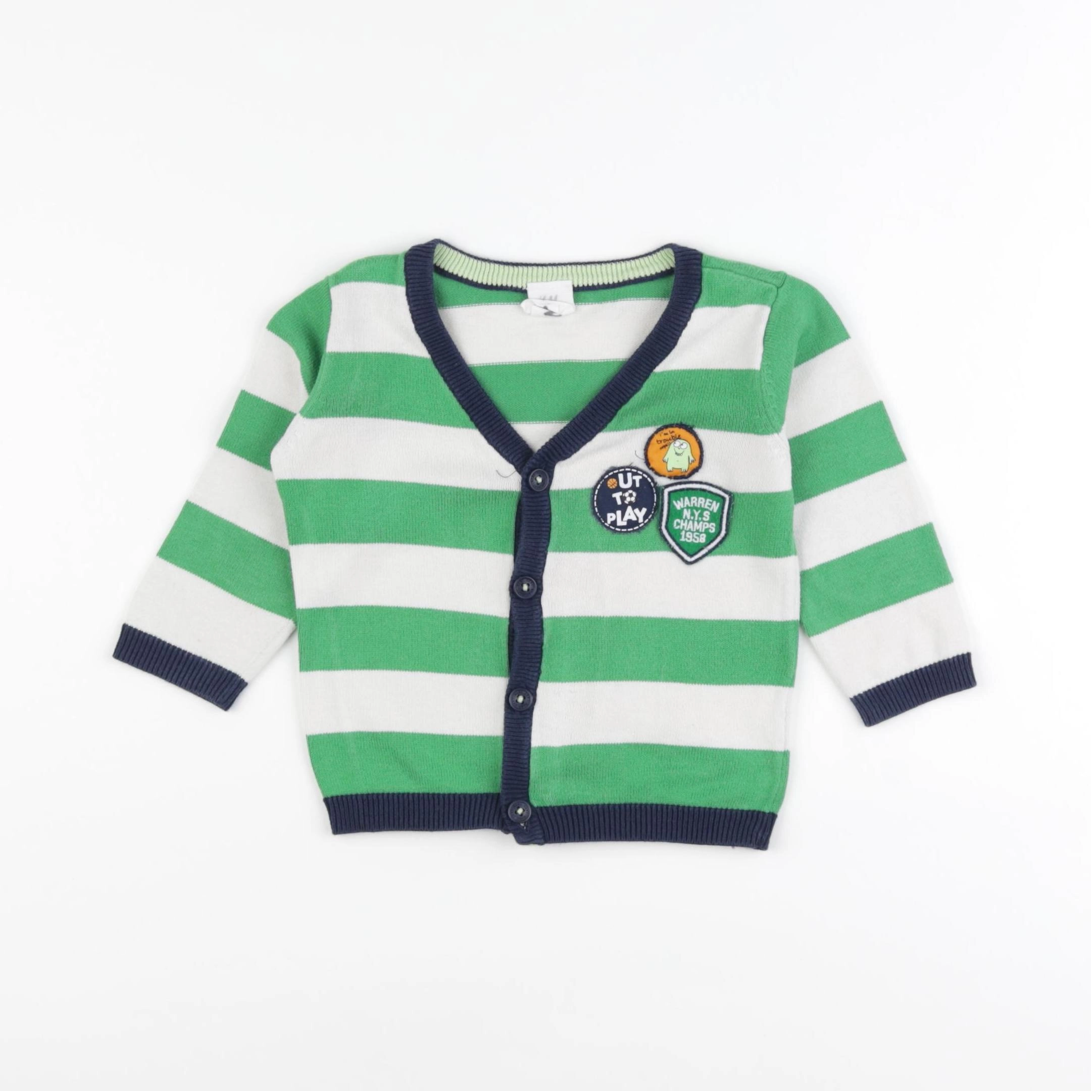 H&M - gilet vert, blanc - 6/9 mois