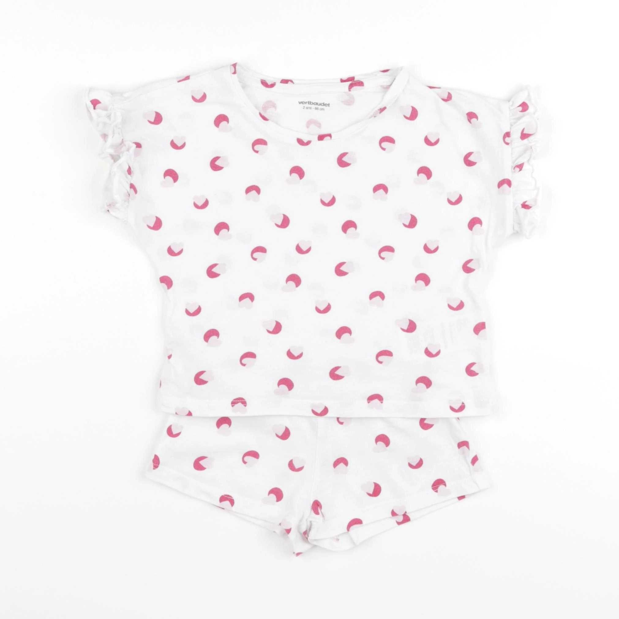 Vertbaudet - pyjama coton blanc, rose - 2 ans