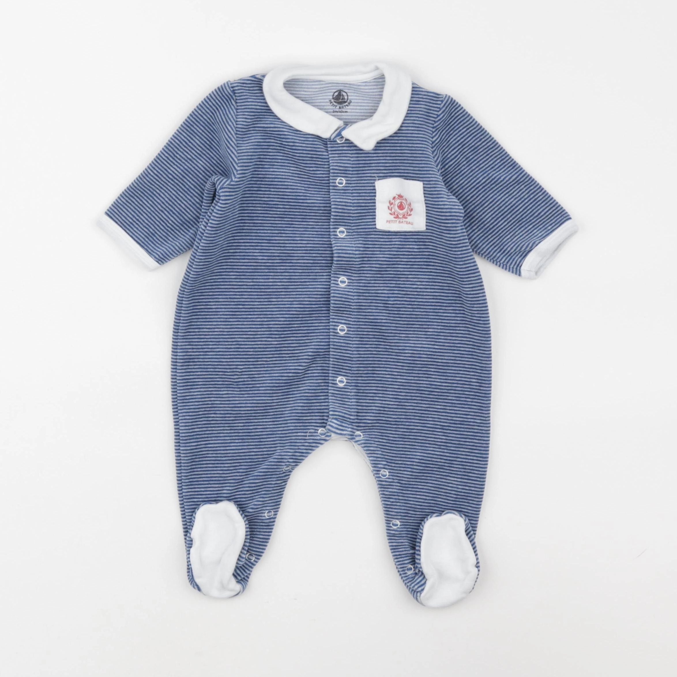 Petit Bateau - pyjama velours bleu - 3 mois