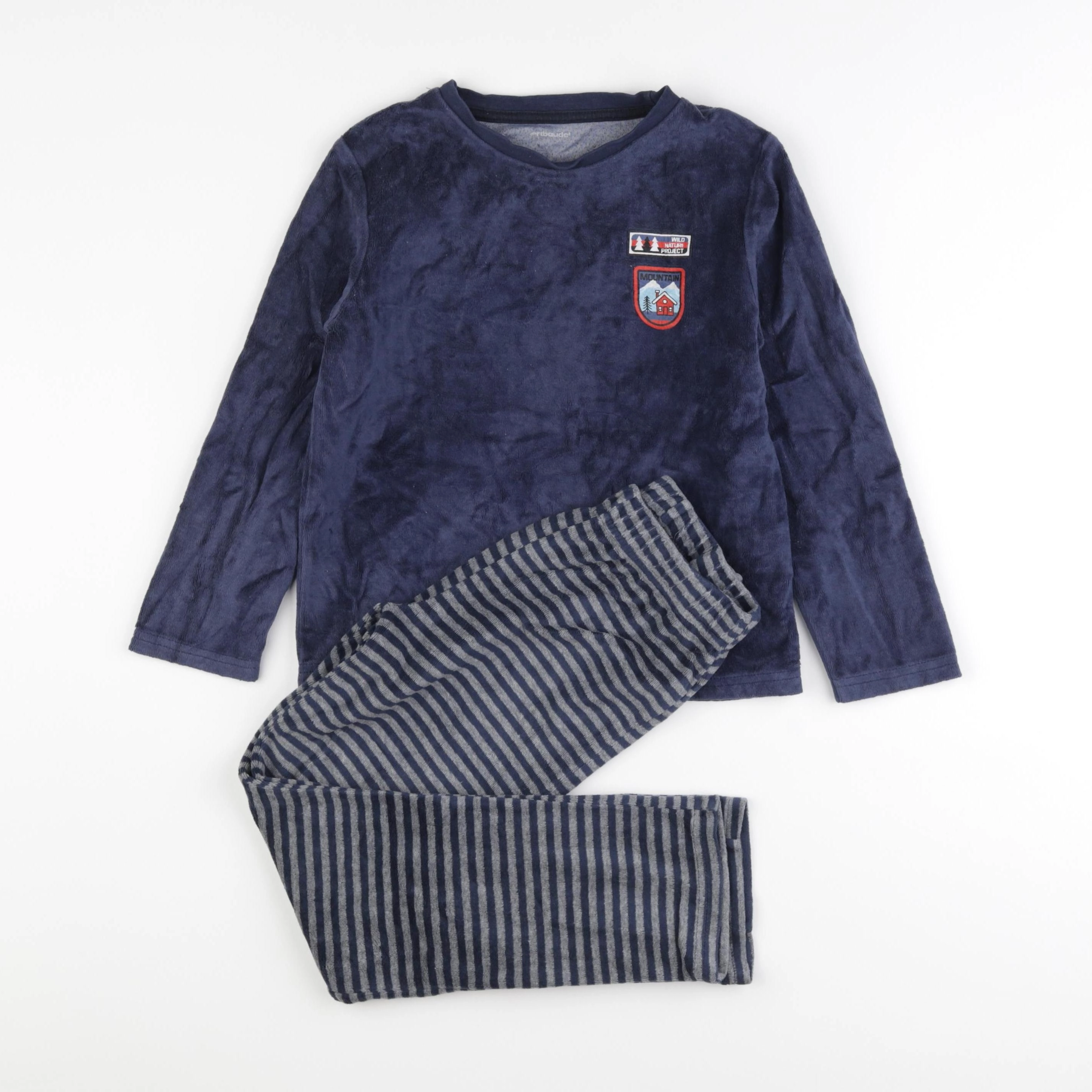 Vertbaudet - pyjama velours bleu, gris - 8 ans