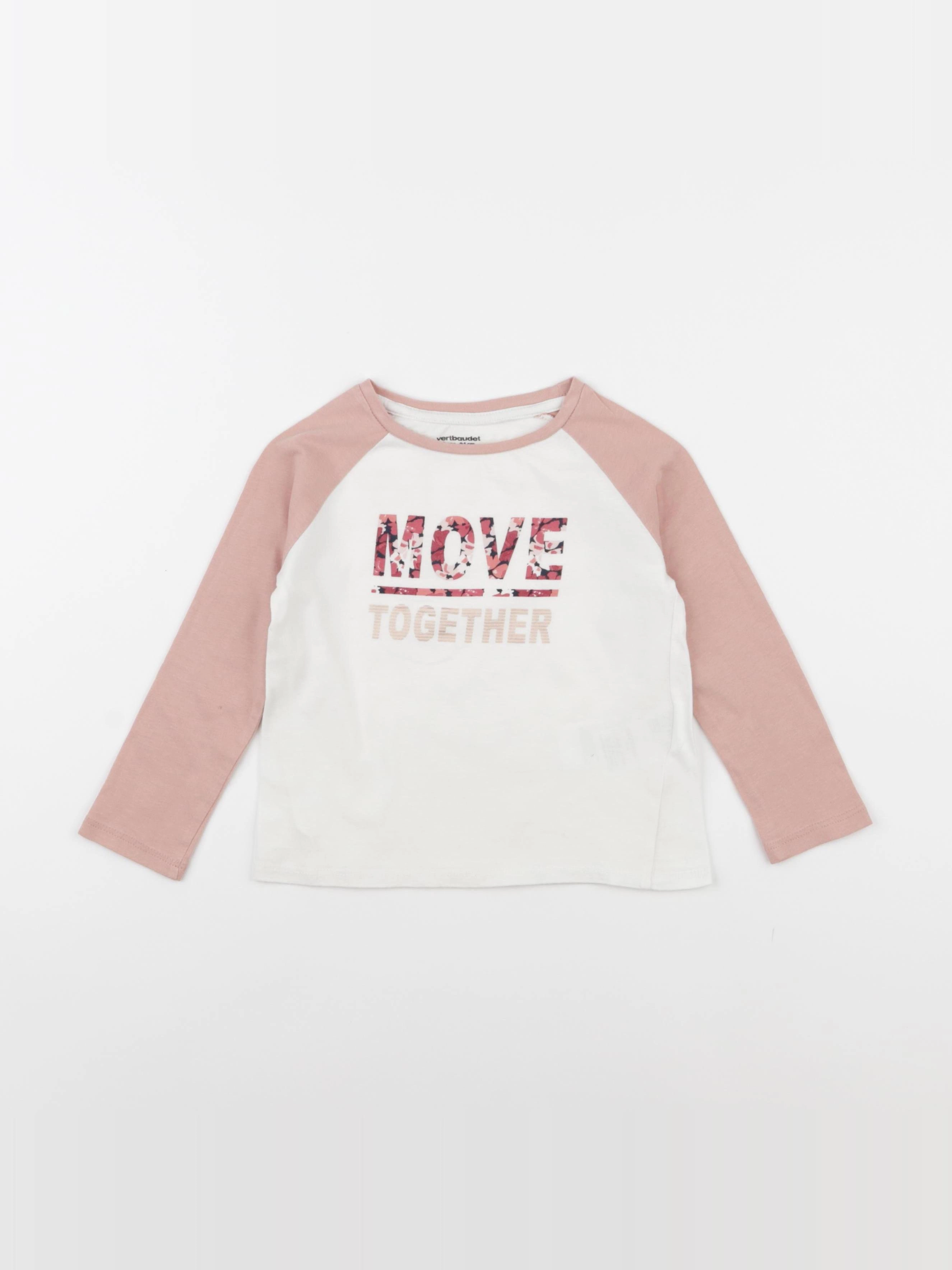 Vertbaudet - tee-shirt blanc, rose - 3 ans