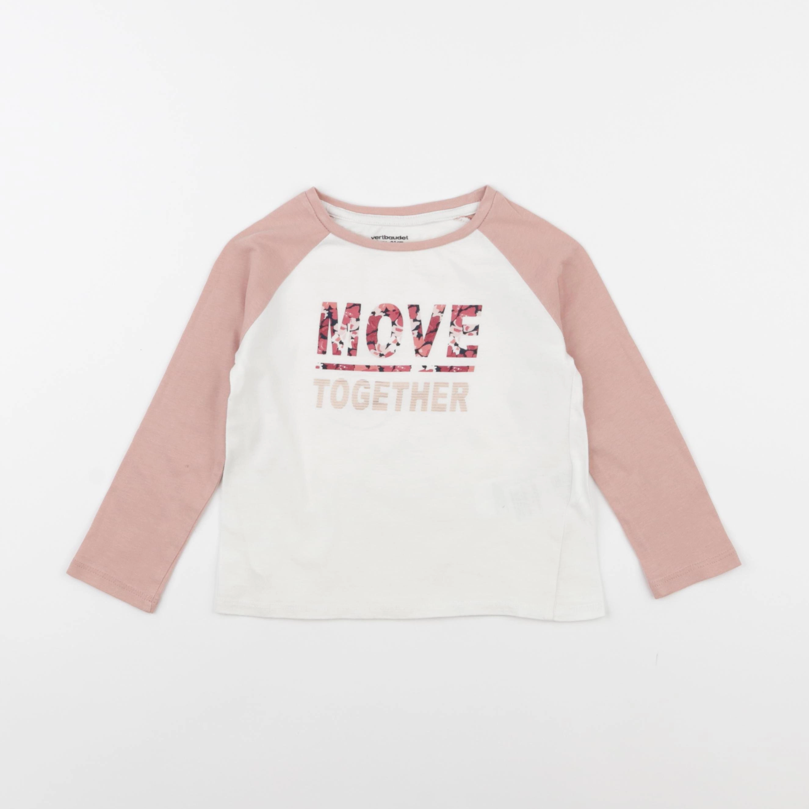 Vertbaudet - tee-shirt blanc, rose - 3 ans