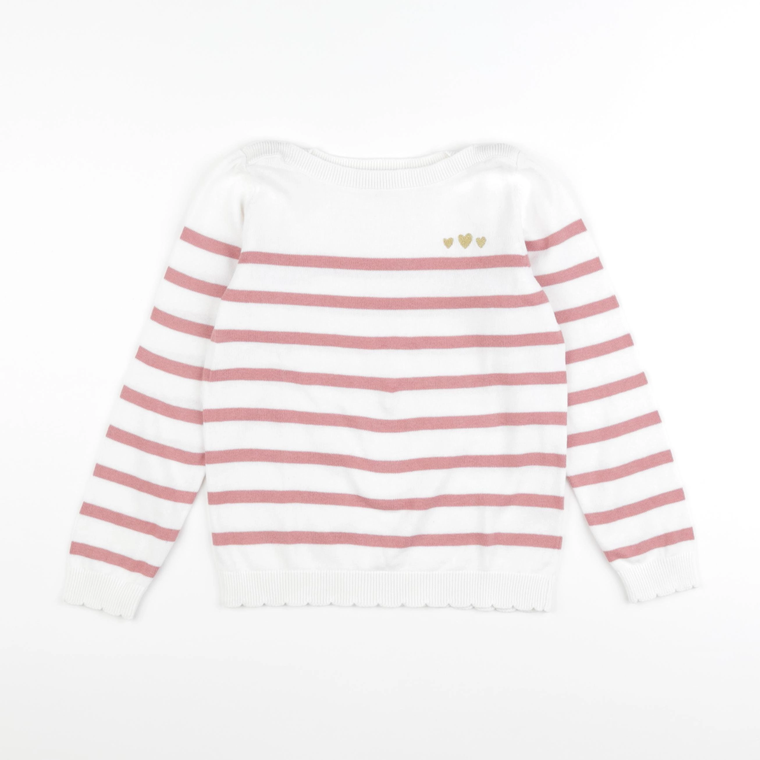 Vertbaudet - pull blanc, rose - 8 ans