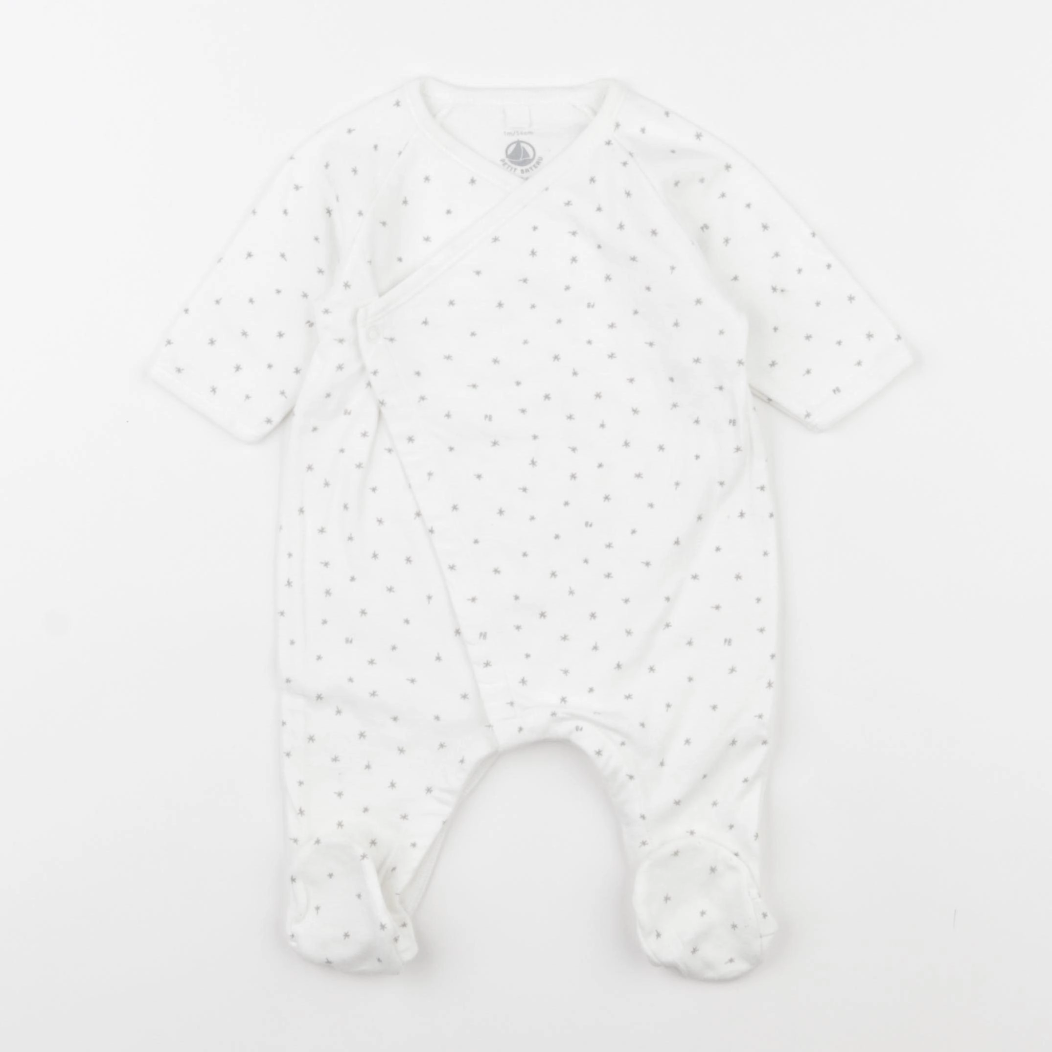 Petit Bateau - pyjama coton blanc, gris - 1 mois