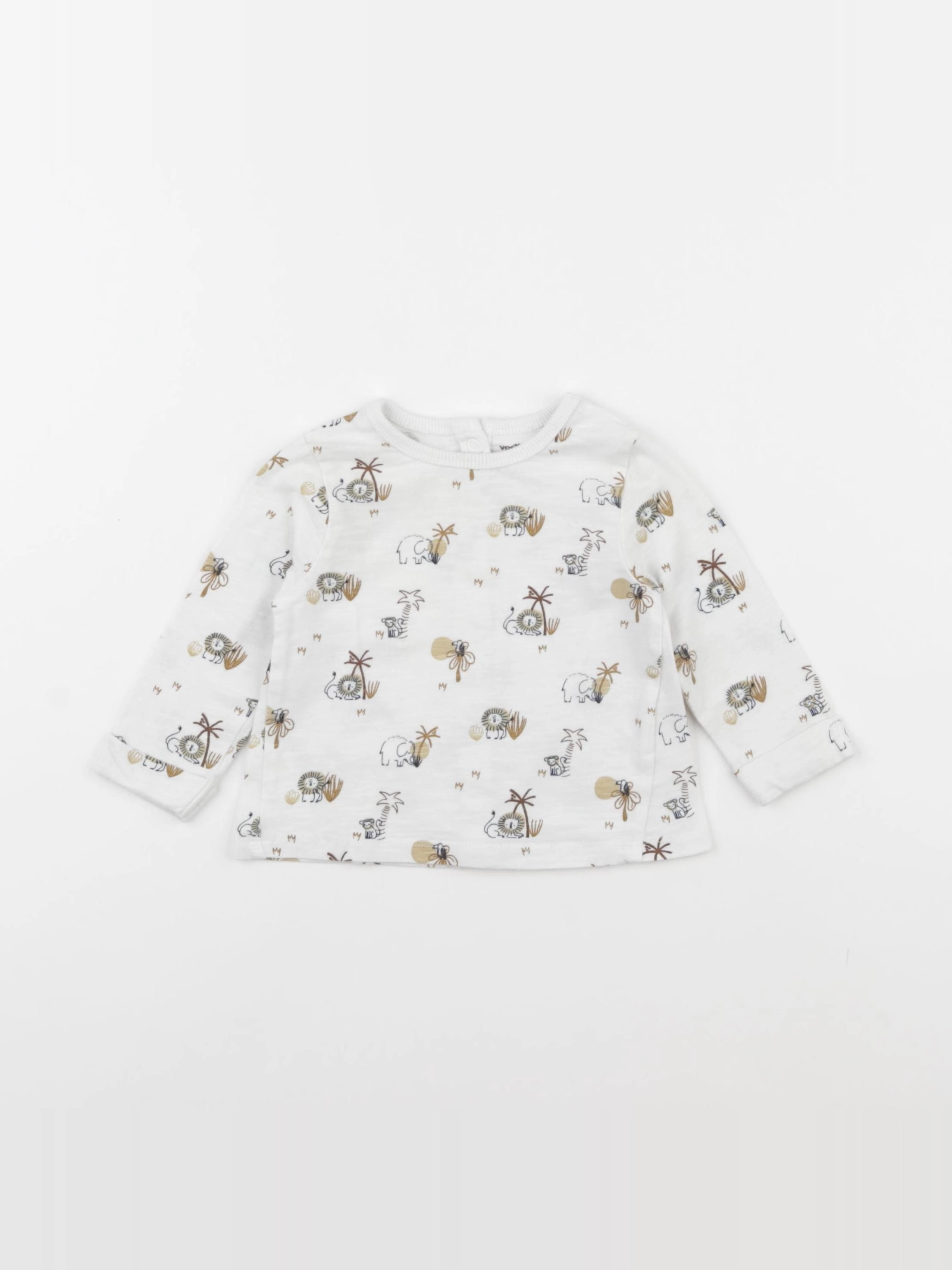 Vertbaudet - tee-shirt blanc, marron - 6 mois
