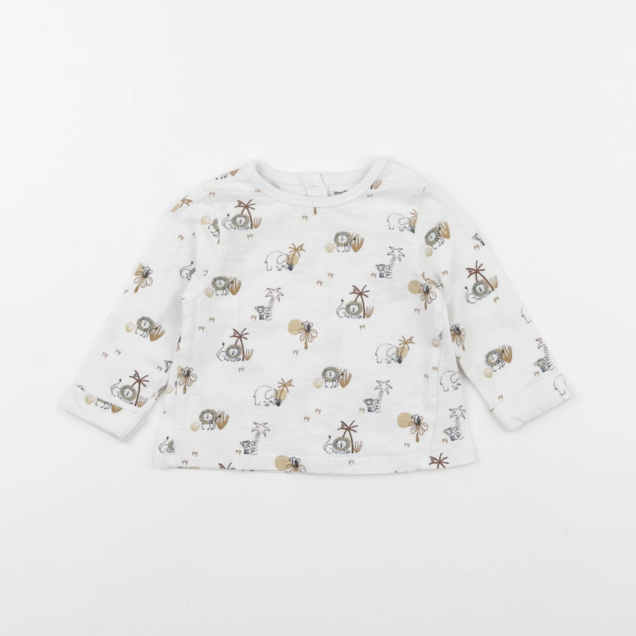 Vertbaudet - tee-shirt blanc, marron - 6 mois