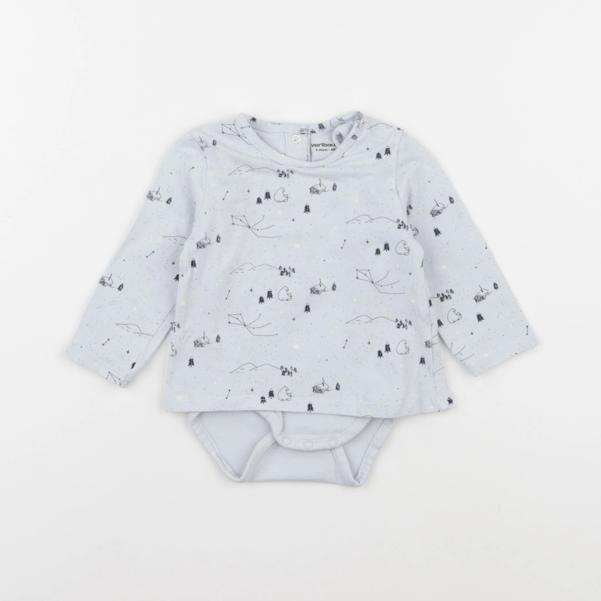 Vertbaudet - body tee-shirt bleu - 3 mois