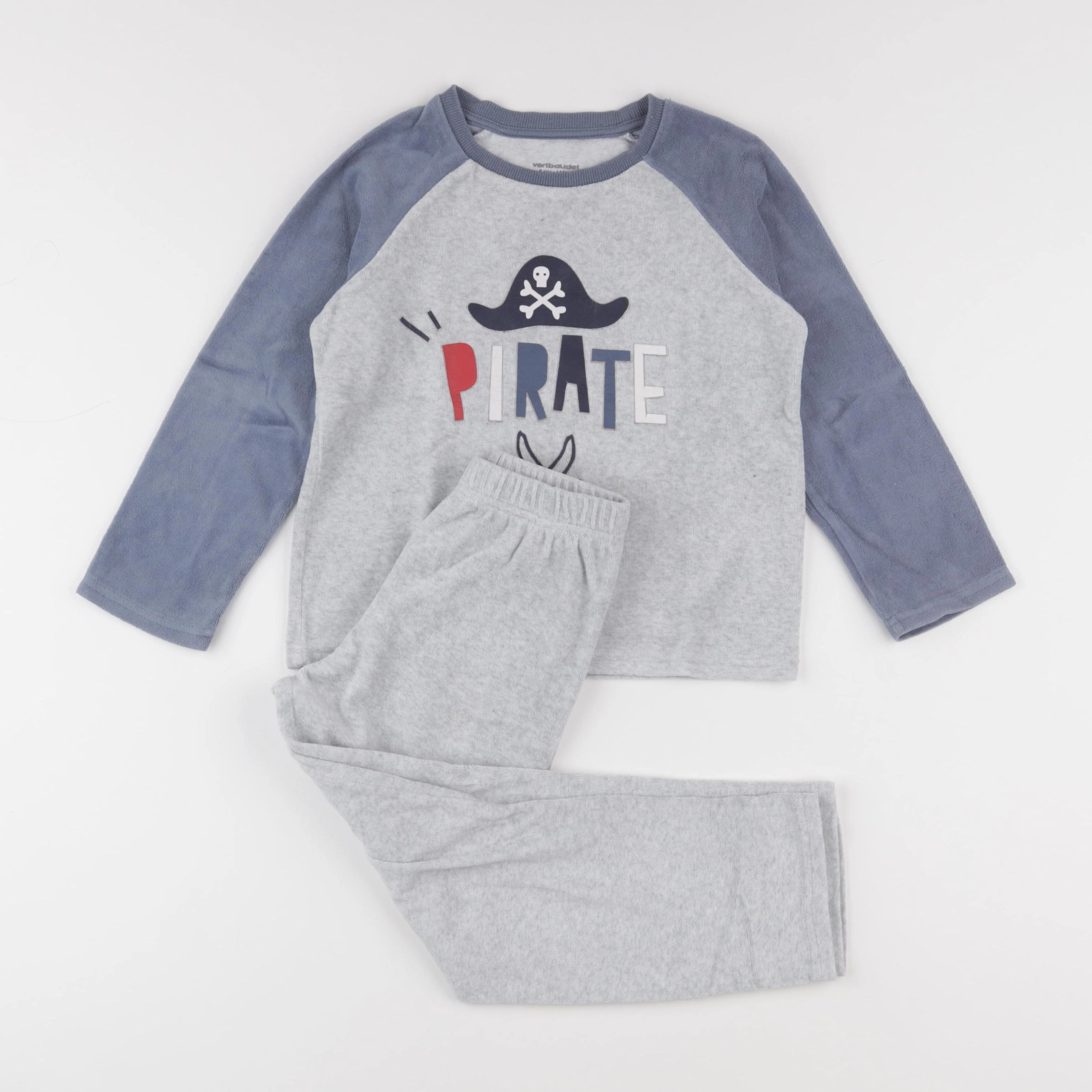Vertbaudet - pyjama velours bleu, gris - 6 ans