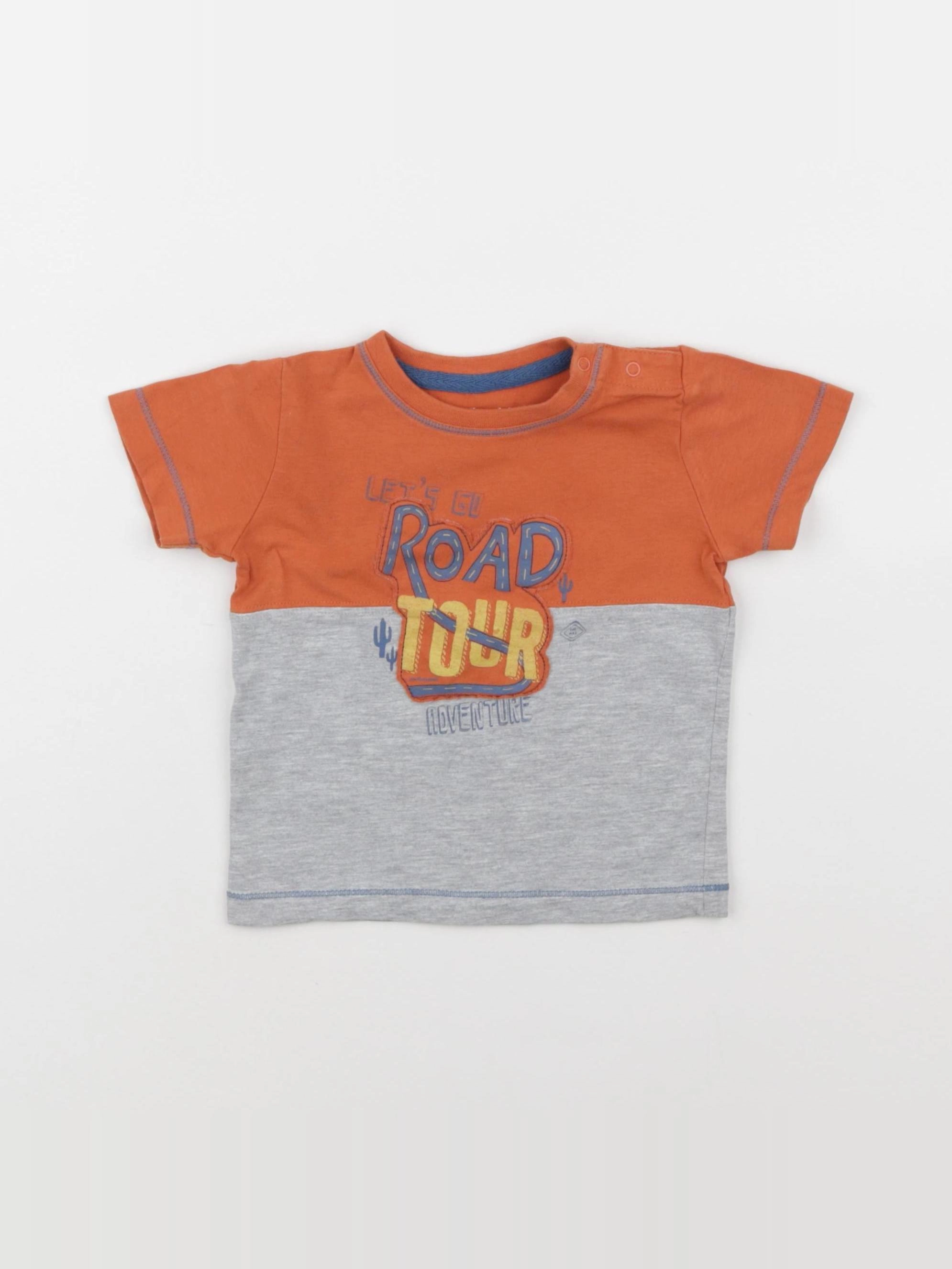Vertbaudet - tee-shirt gris, orange - 12 mois