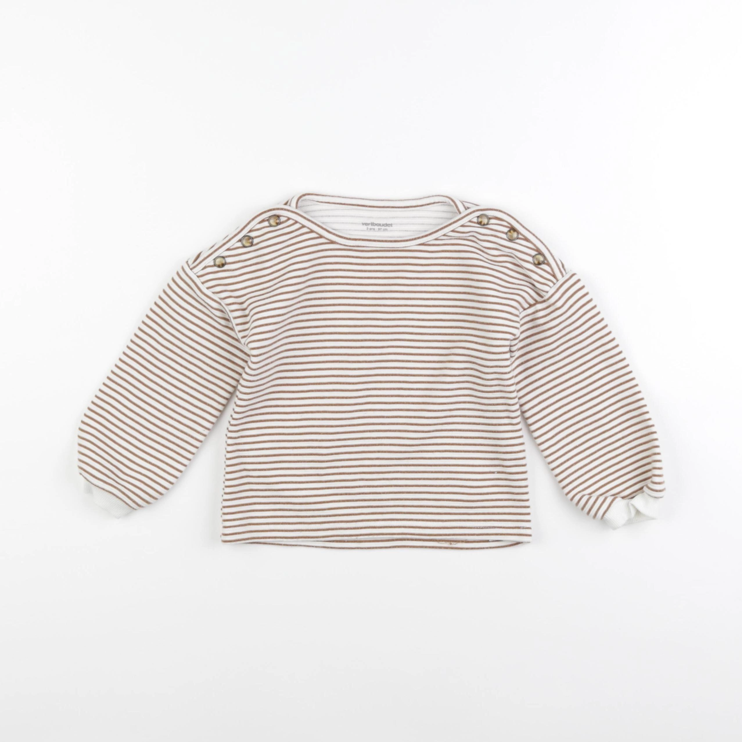 Vertbaudet - pull marron, blanc - 3 ans