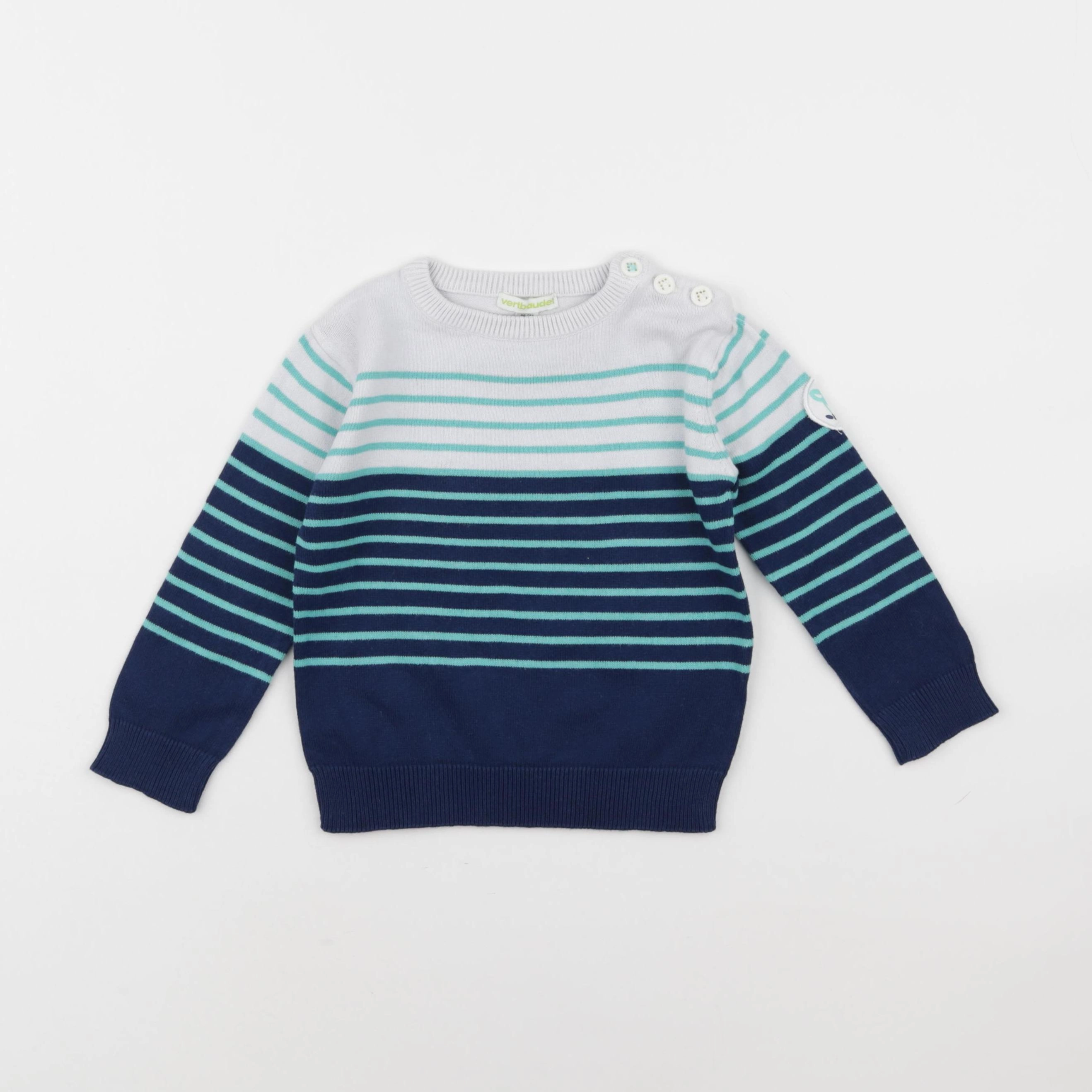 Vertbaudet - pull blanc, bleu - 2 ans