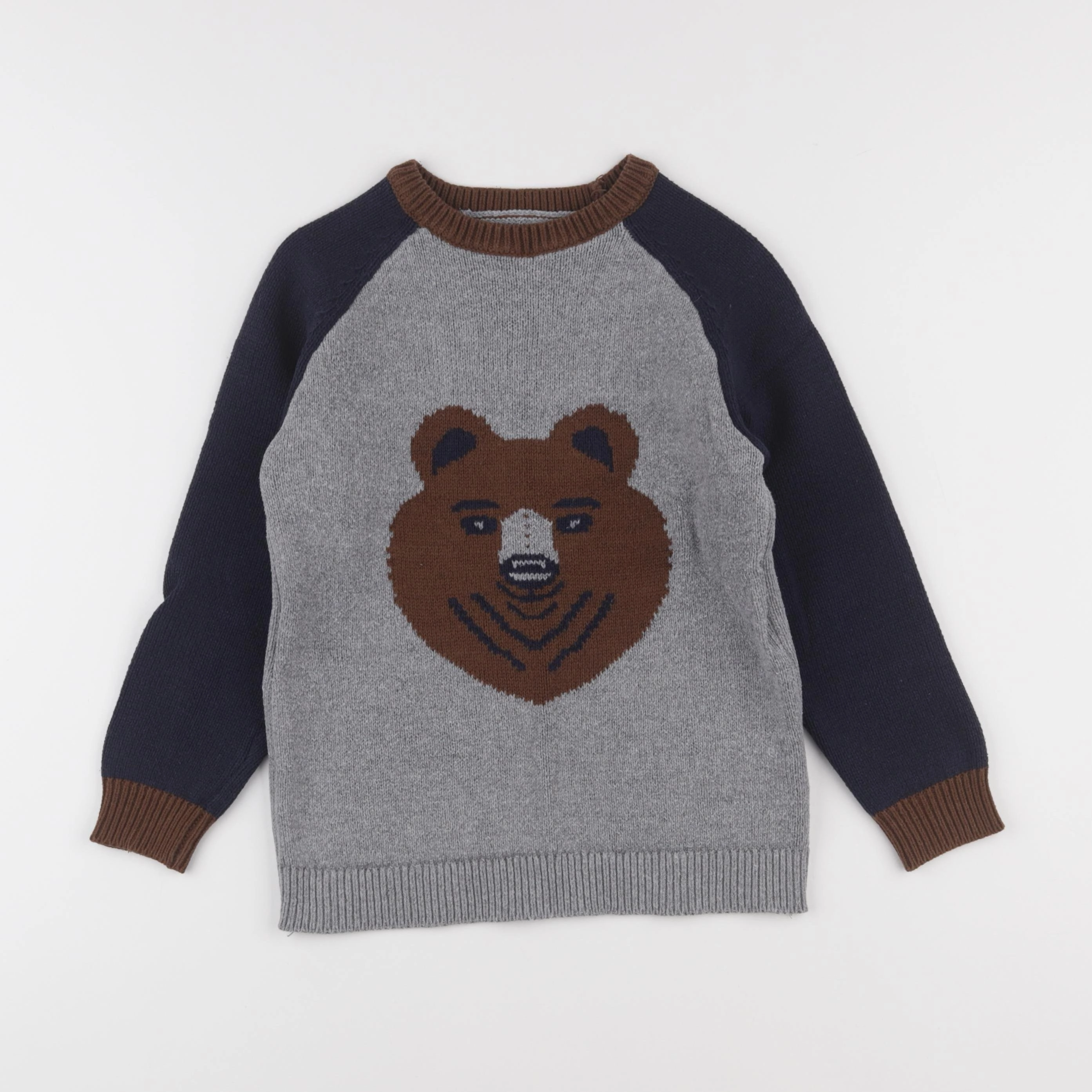 Vertbaudet - pull bleu, gris - 8 ans