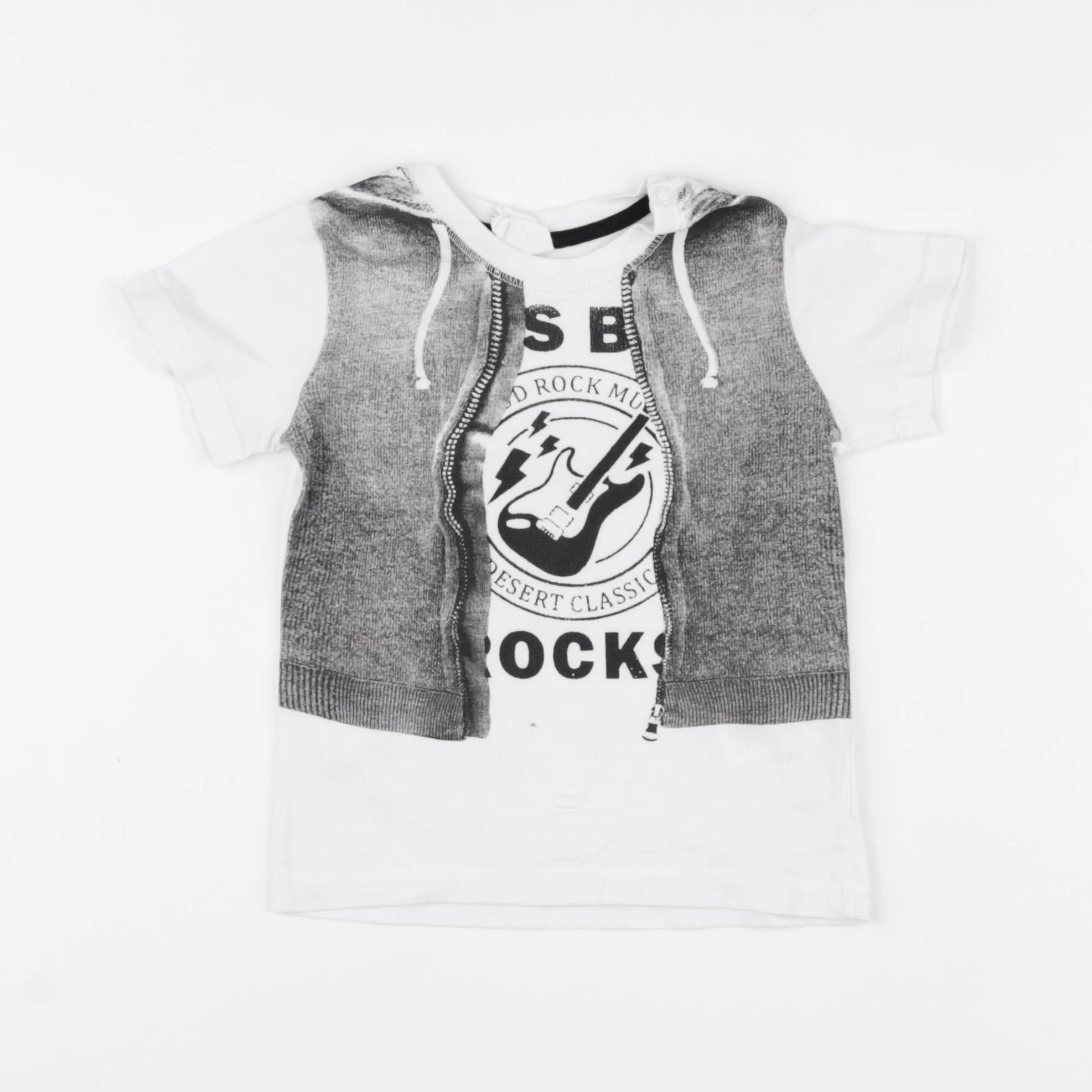 H&M - tee-shirt blanc, gris - 6/9 mois