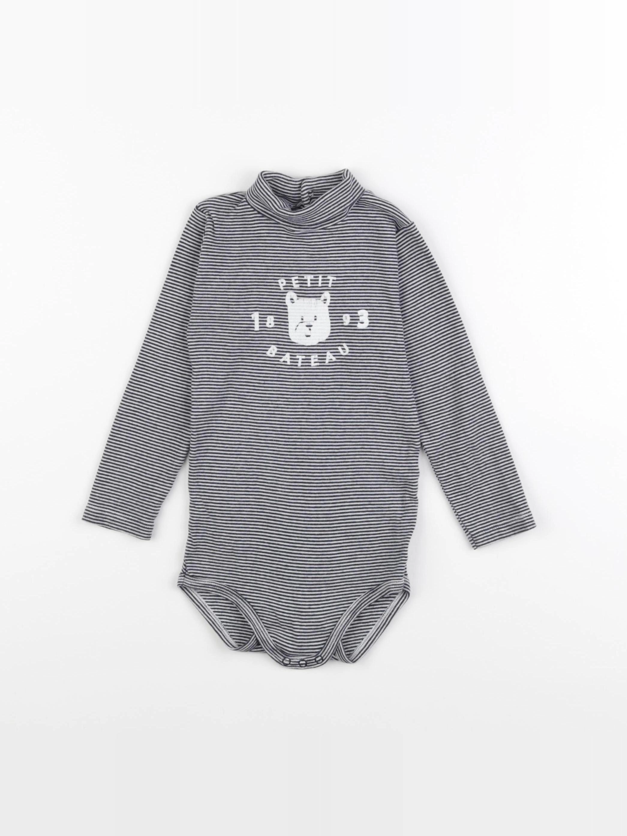 Petit Bateau - body à col bleu, blanc - 24 mois