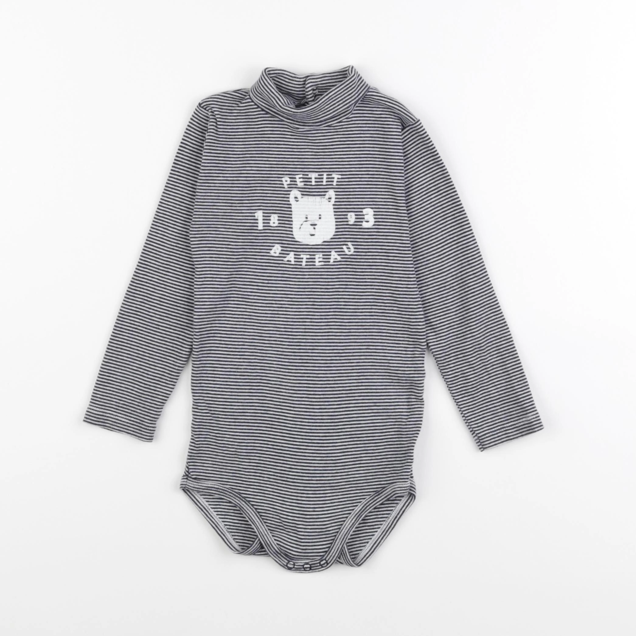 Petit Bateau - body à col bleu, blanc - 24 mois