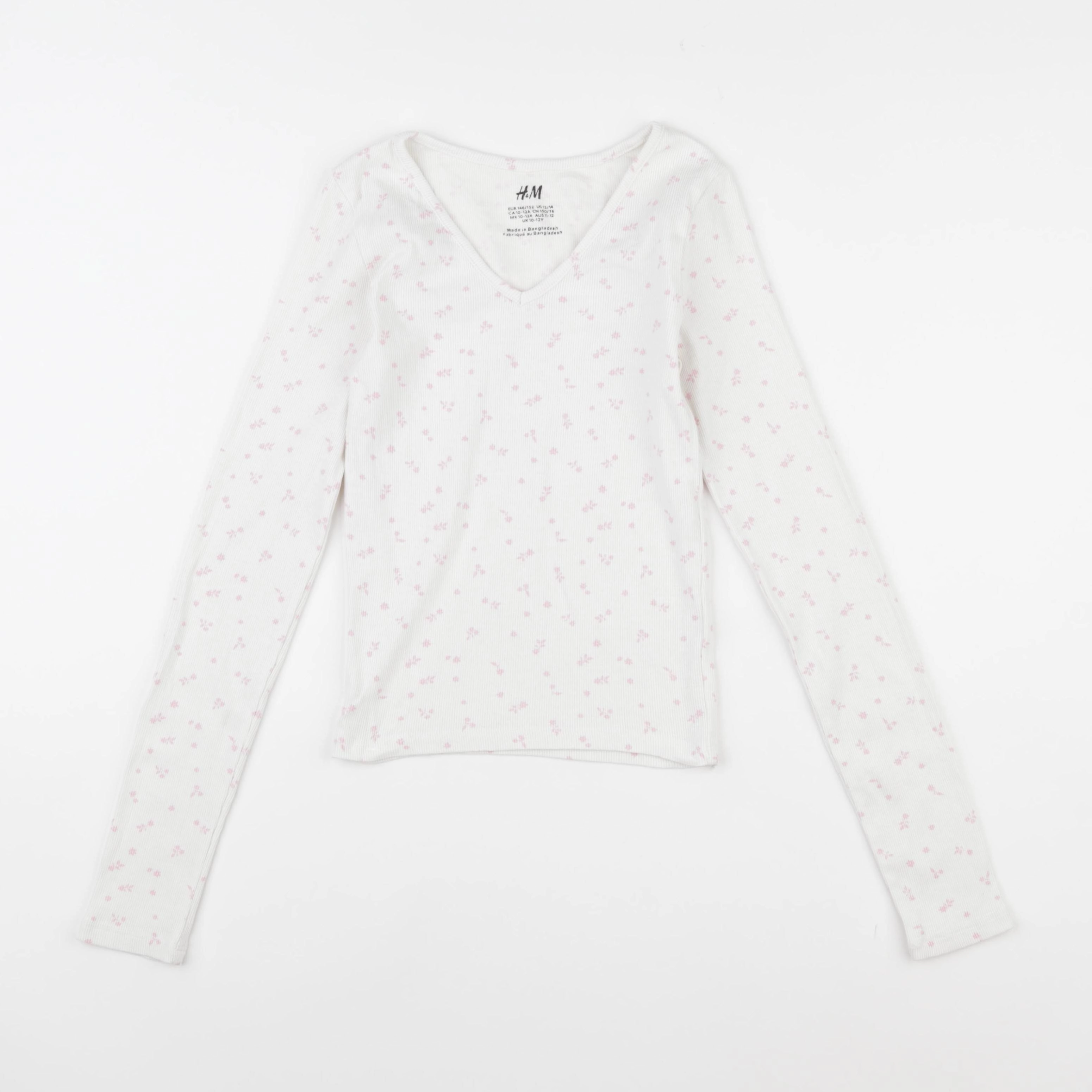 H&M - tee-shirt blanc, rose - 10/12 ans