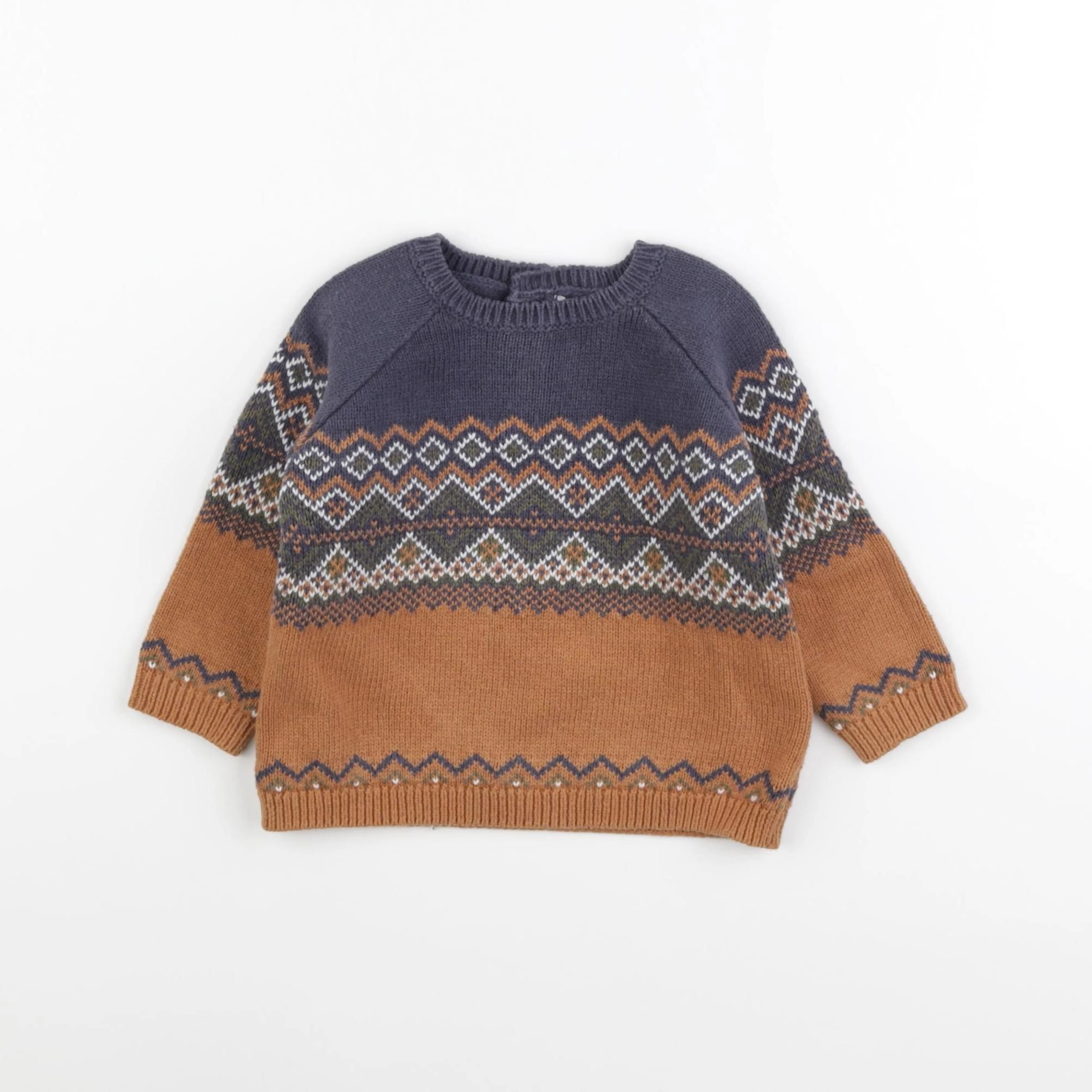 Vertbaudet - pull marron, bleu - 12 mois