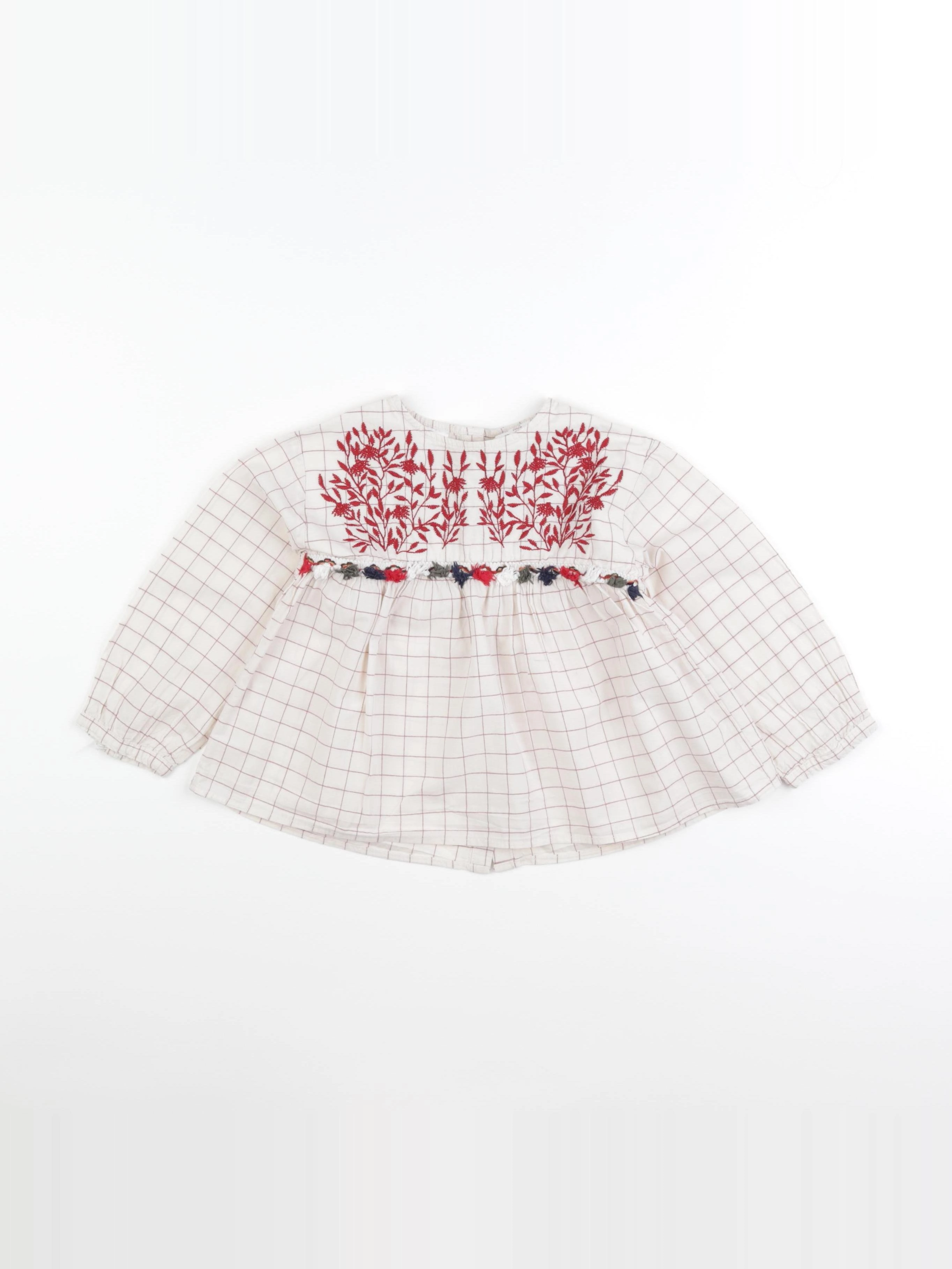 Zara - blouse blanc, rouge - 2/3 ans