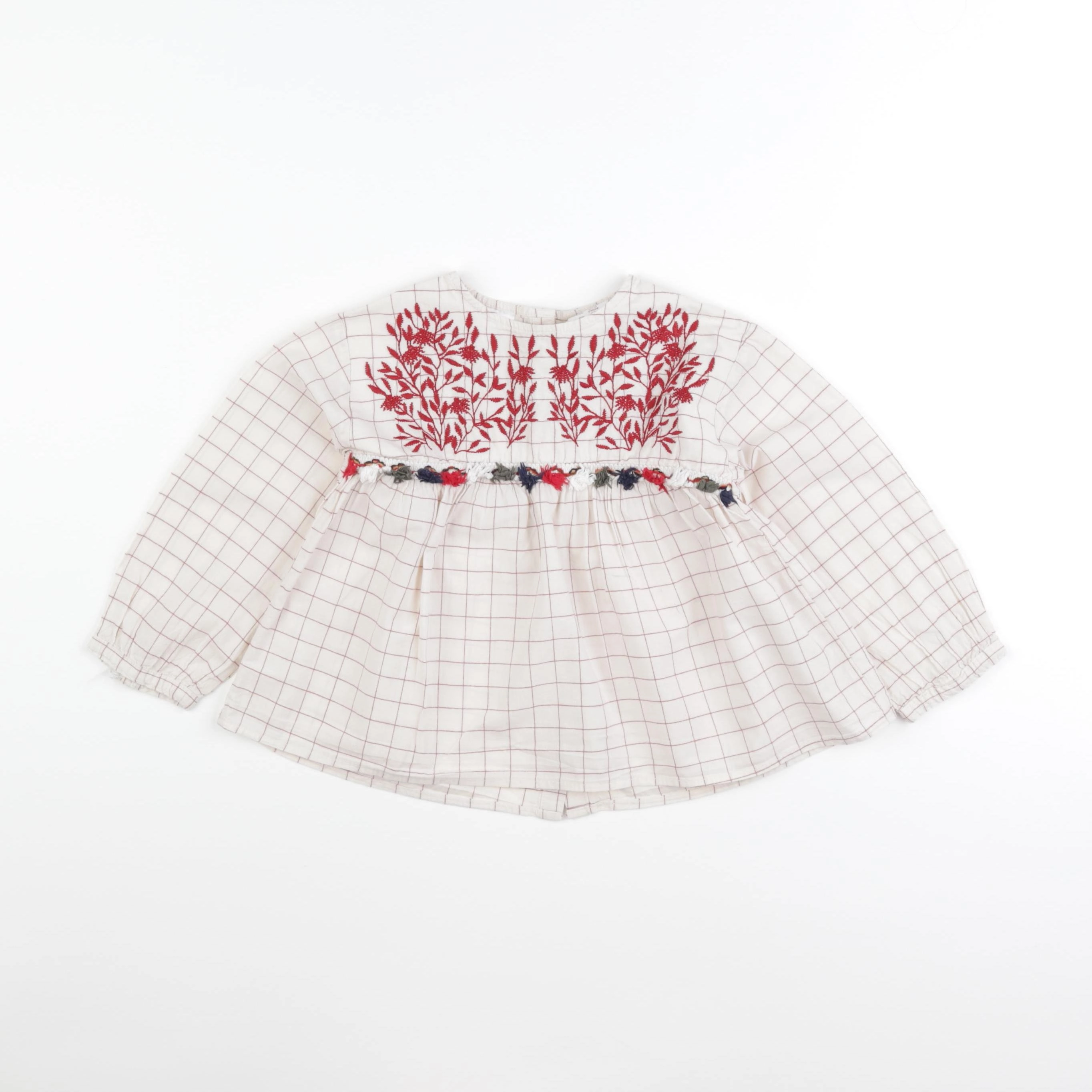 Zara - blouse blanc, rouge - 2/3 ans