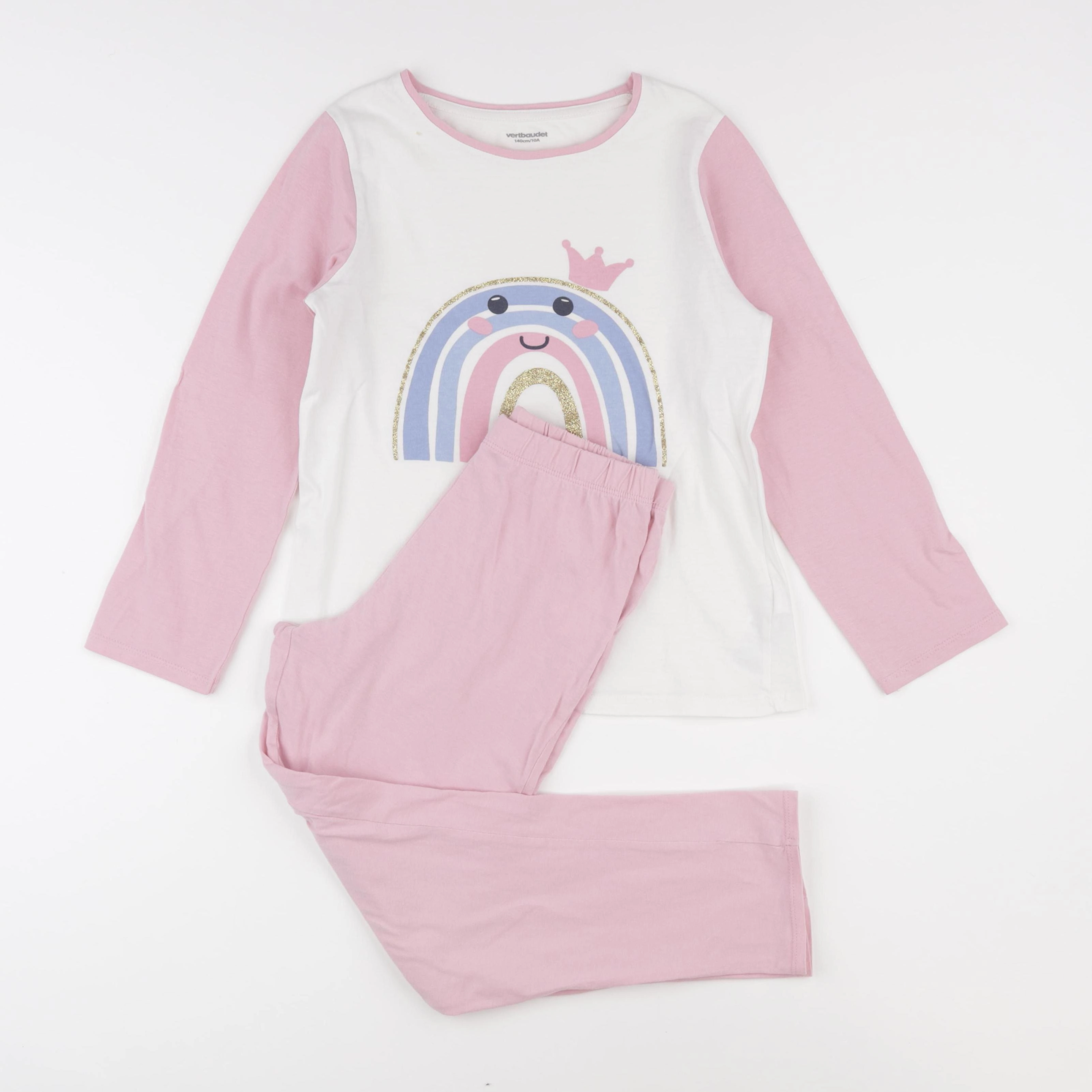 Vertbaudet - pyjama coton blanc, rose - 10 ans