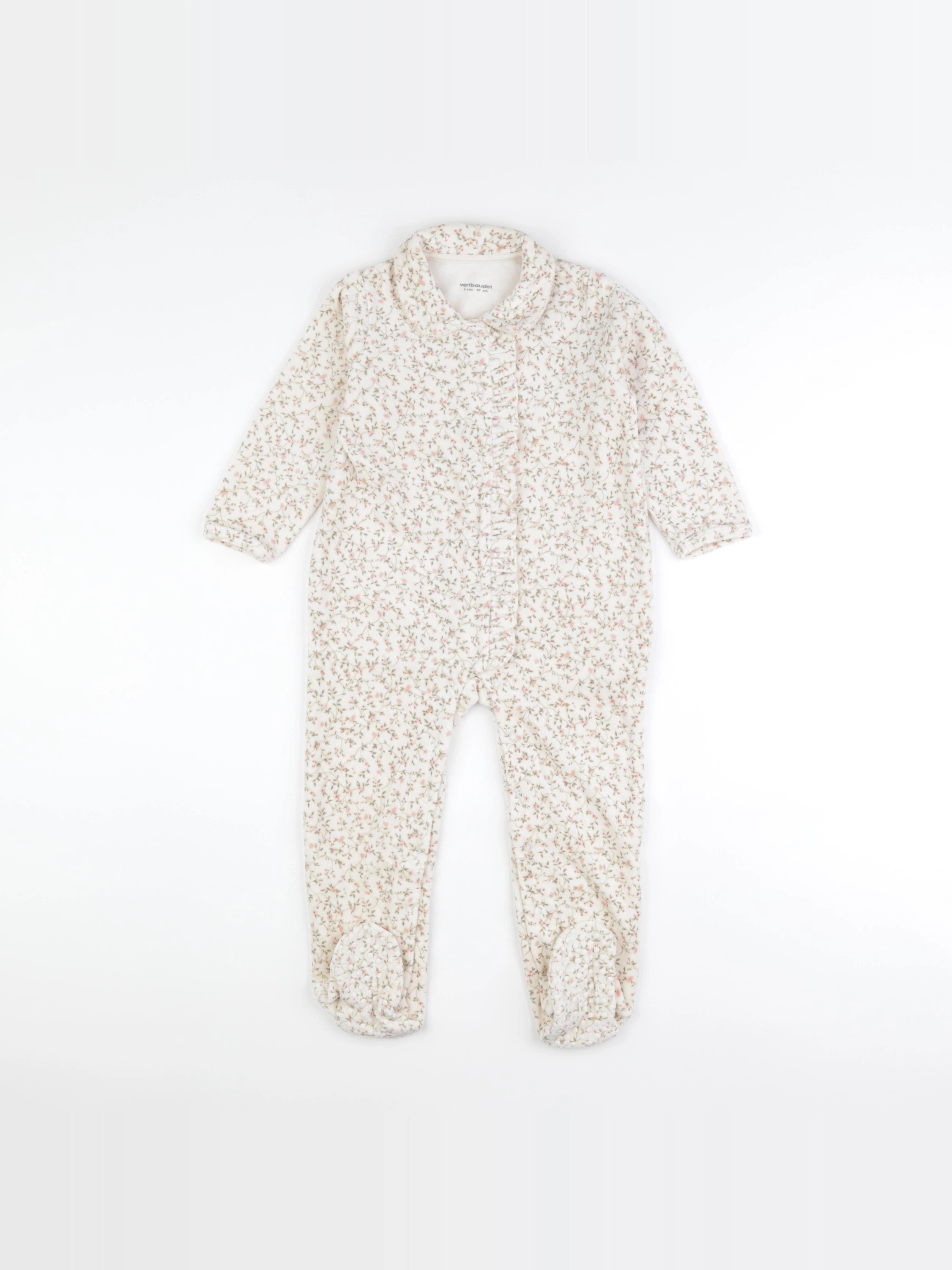 Vertbaudet - pyjama velours blanc, vert - 3 ans