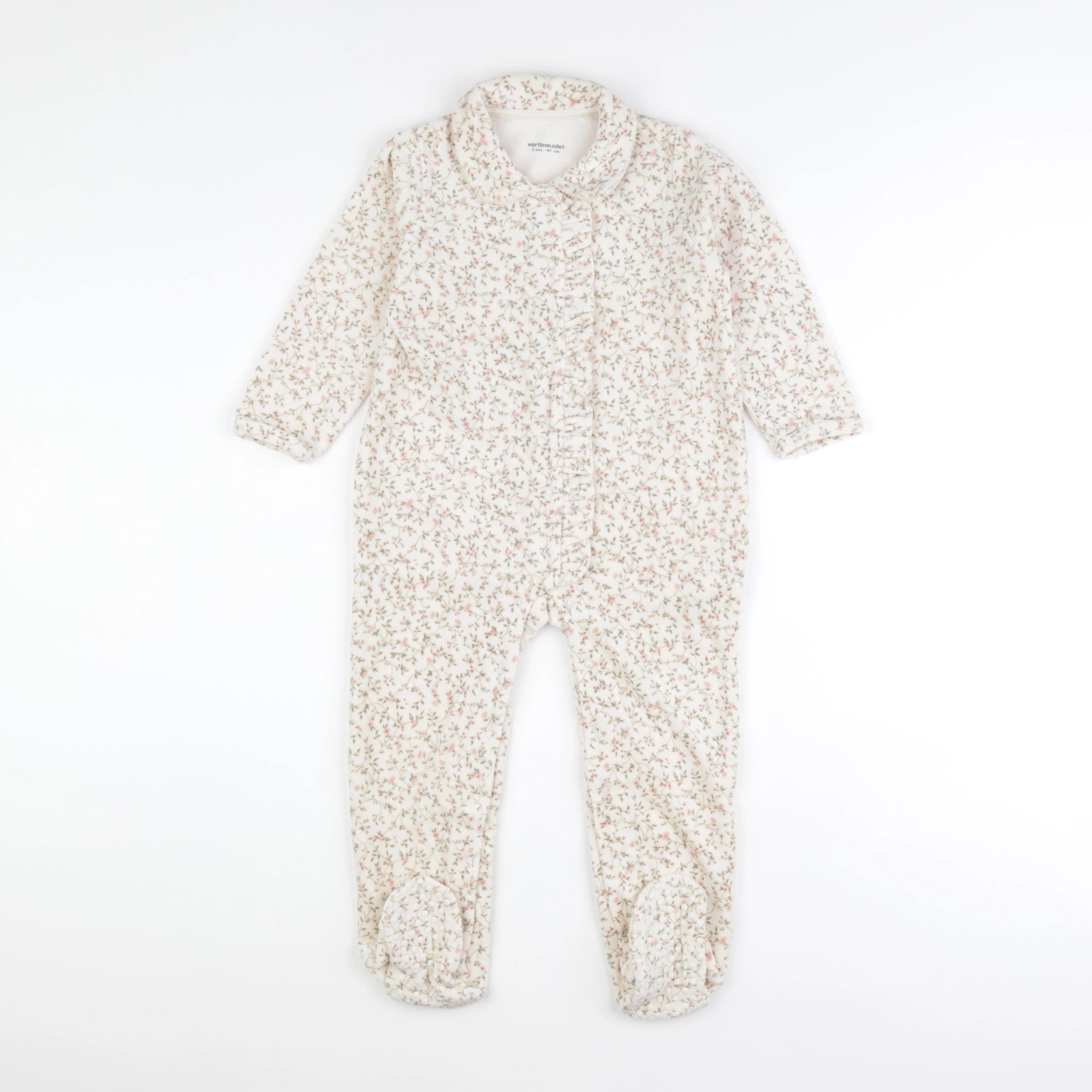 Vertbaudet - pyjama velours blanc, vert - 3 ans