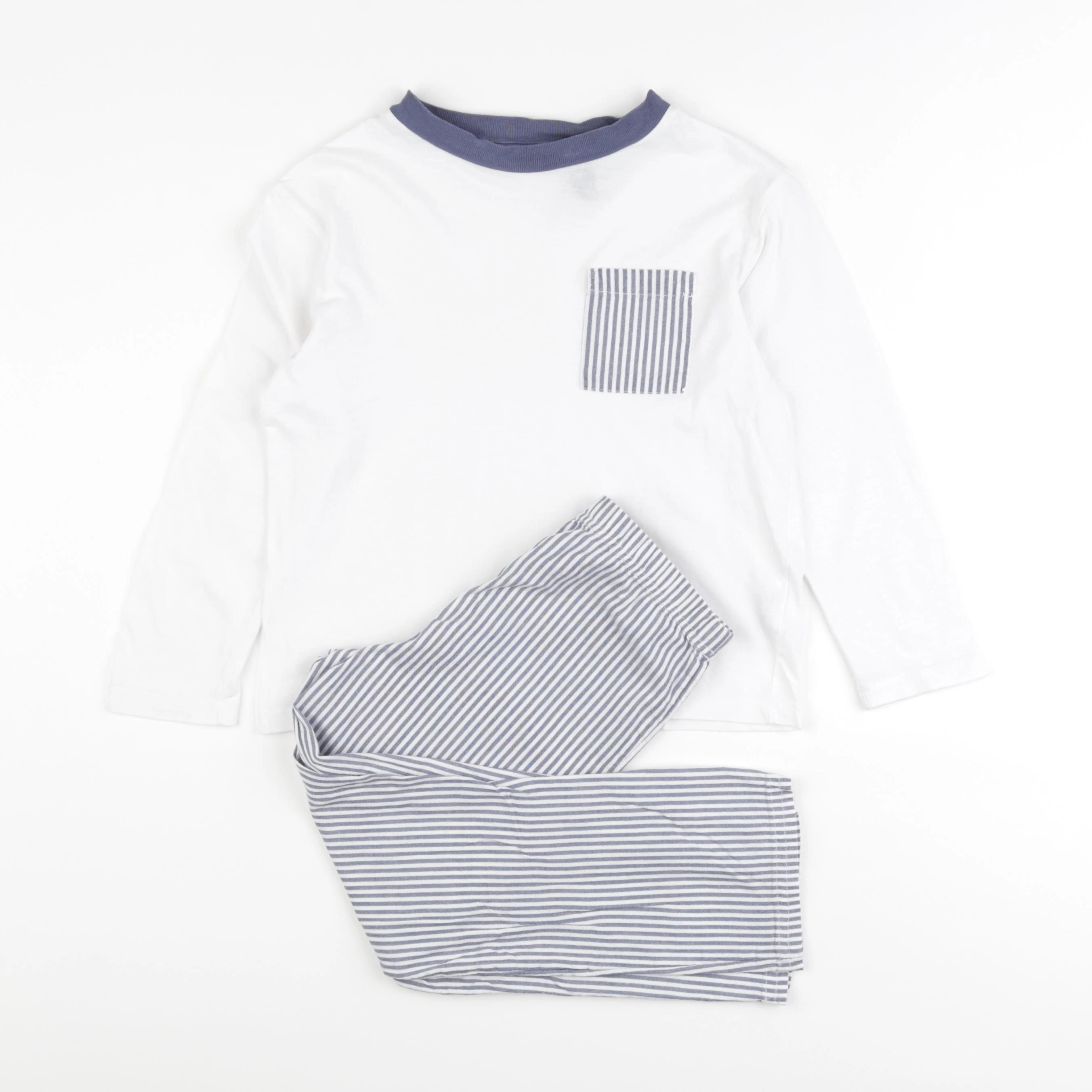 Monoprix - pyjama coton bleu, blanc - 5 ans