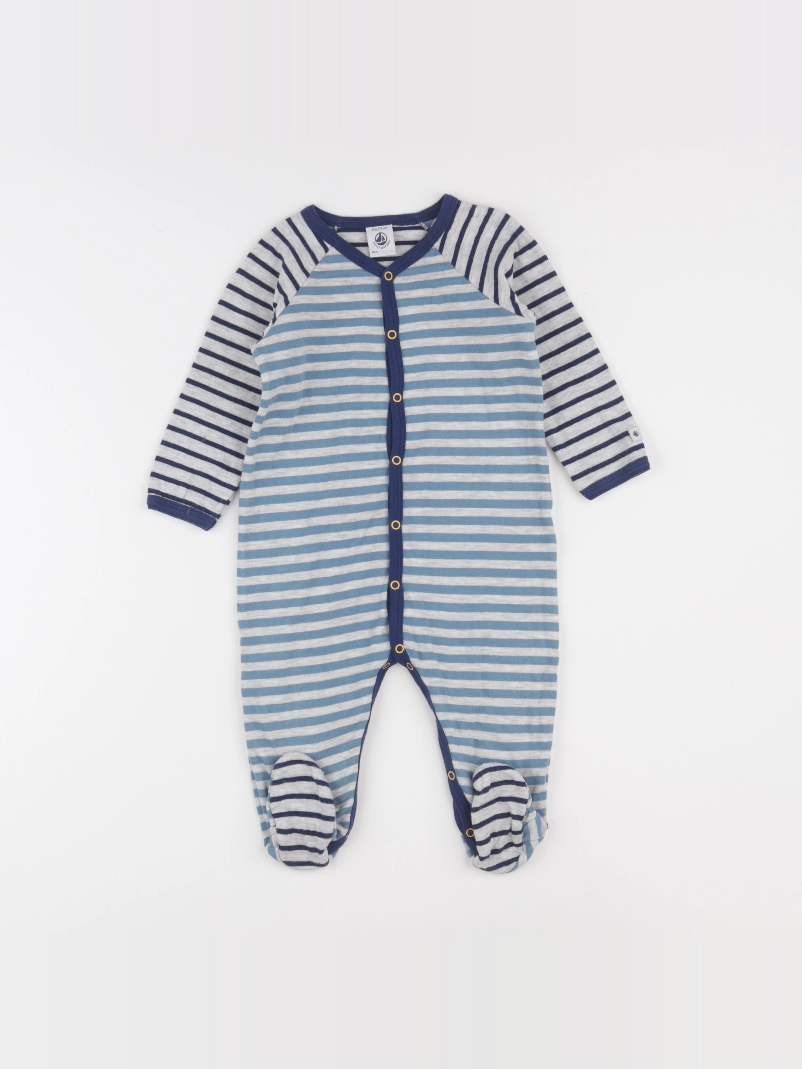 Petit Bateau - pyjama coton bleu, gris - 12 mois