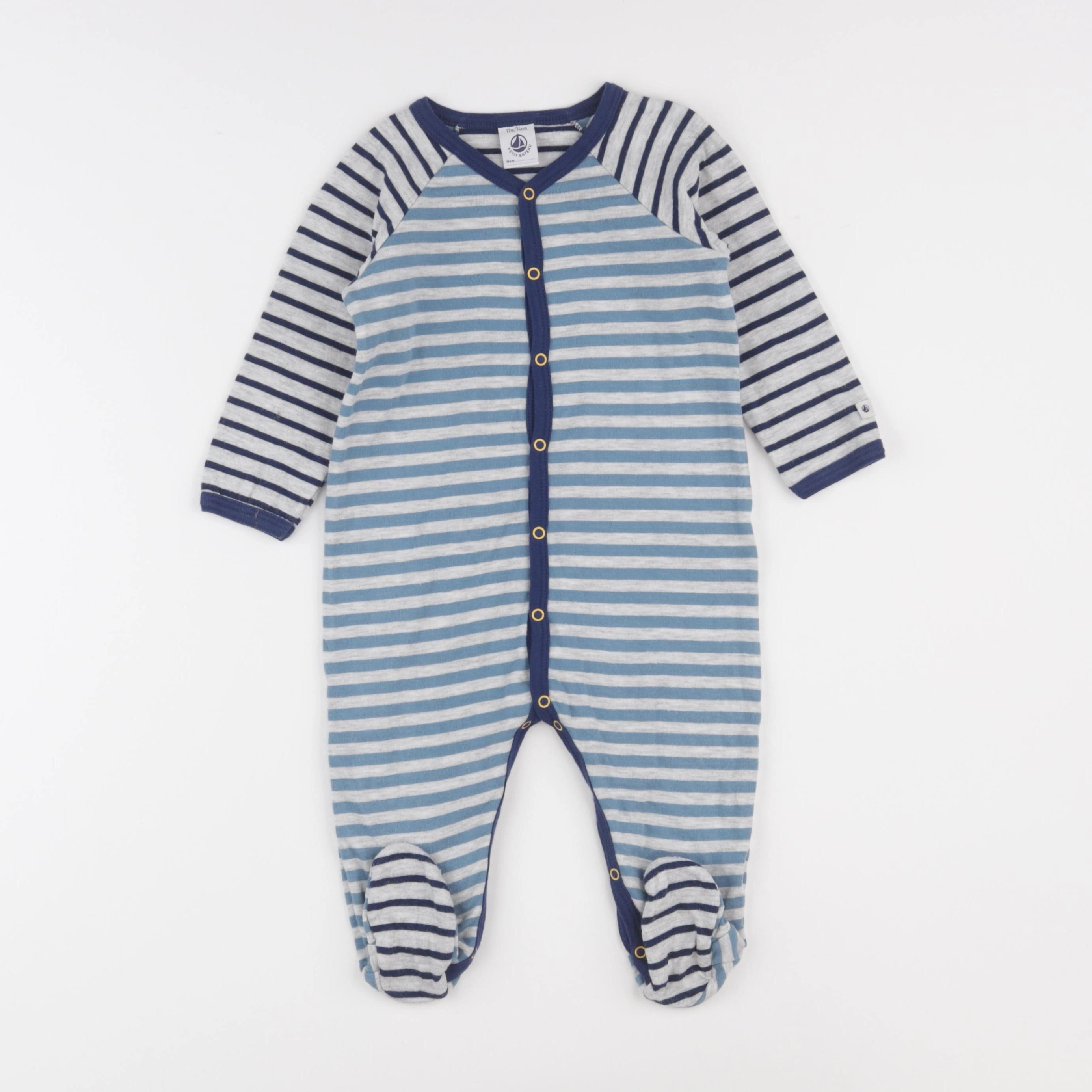 Petit Bateau - pyjama coton bleu, gris - 12 mois