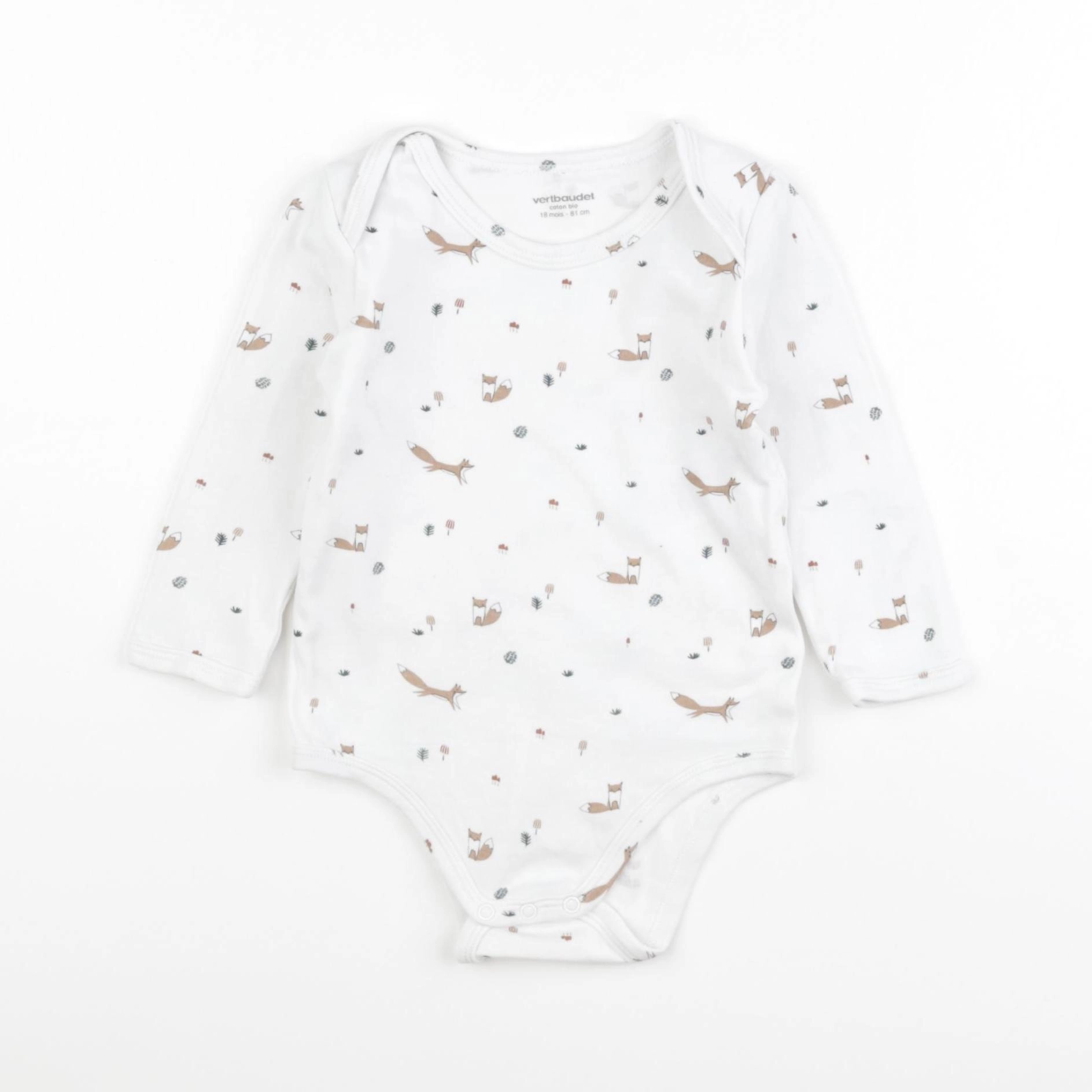 Vertbaudet - body marron, blanc - 18 mois
