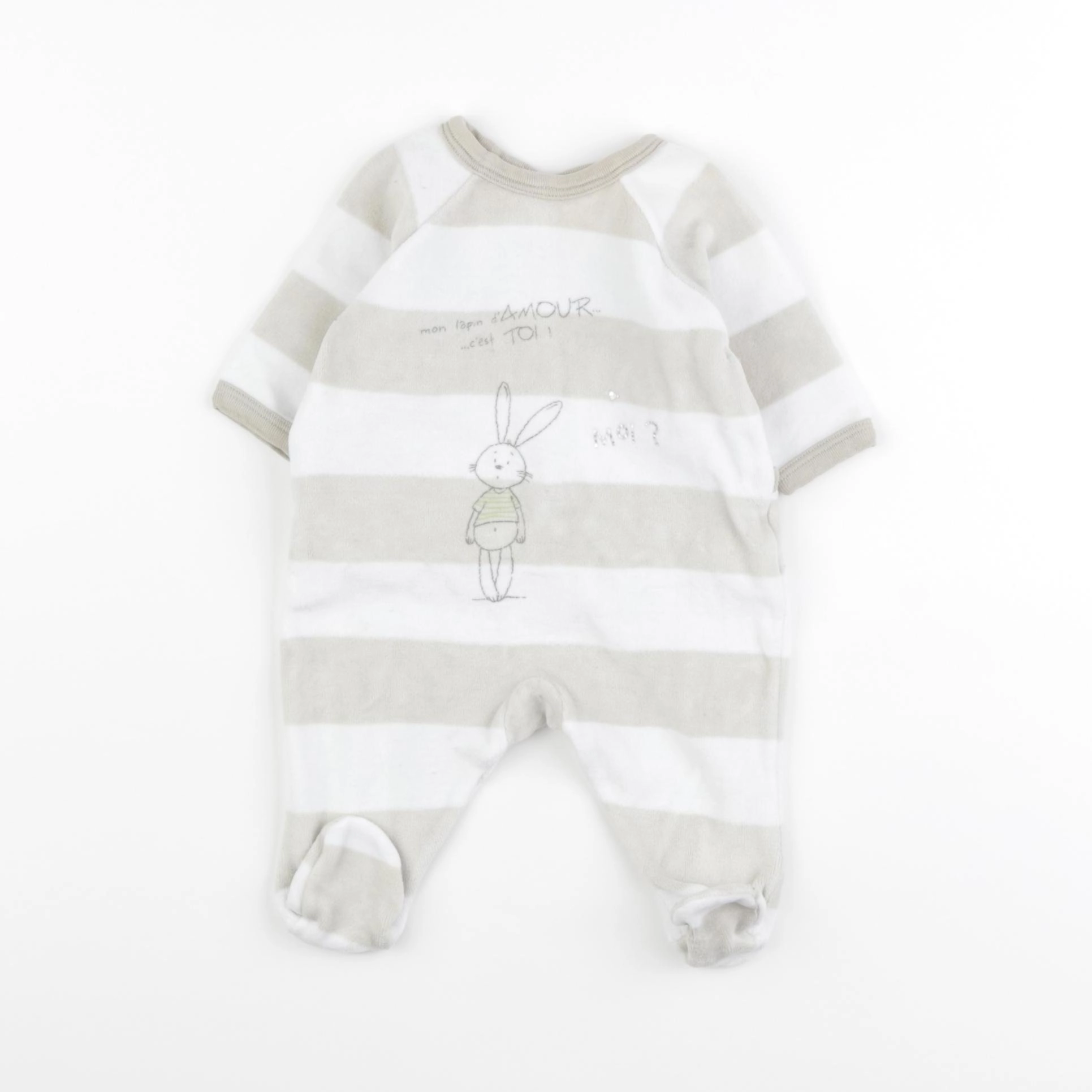 Petit Bateau - pyjama velours blanc, gris - 1 mois