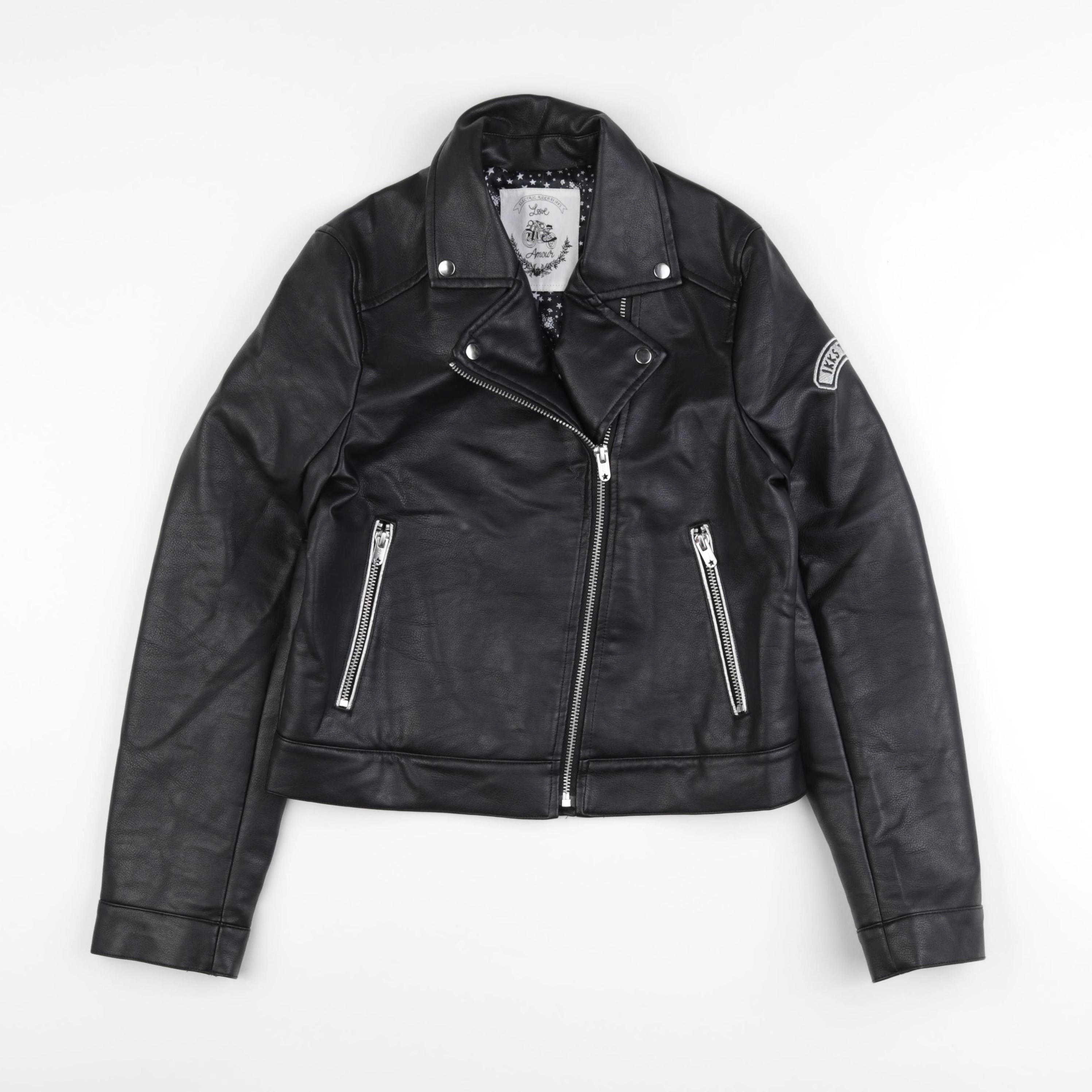 IKKS - veste simili cuir imprimé au dos noir - 12 ans