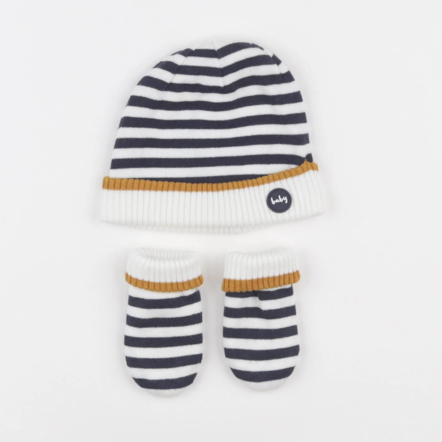 Vertbaudet - ensemble bonnet/moufles blanc, bleu - 3/6 mois