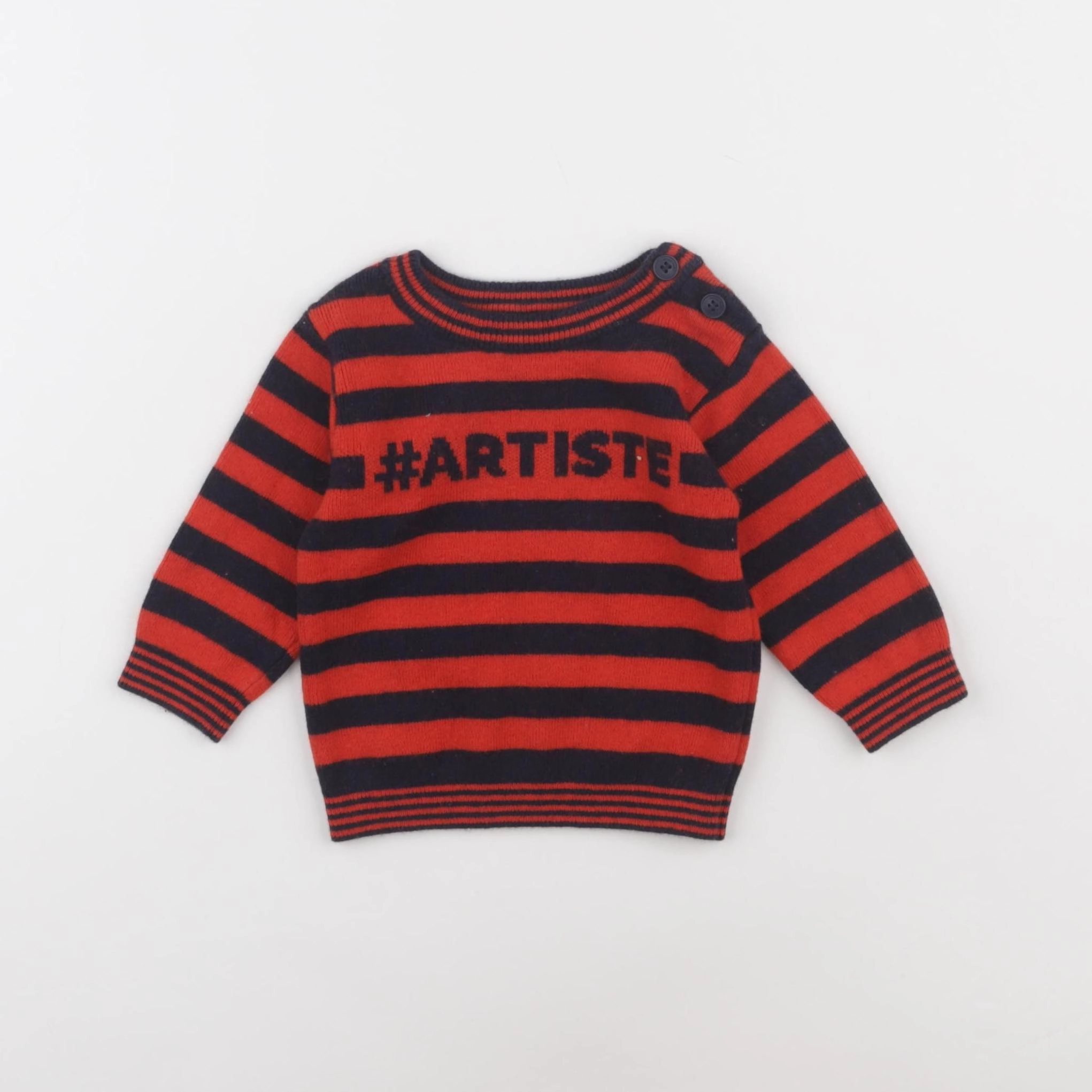 Jacadi - pull rouge, bleu - 6 mois