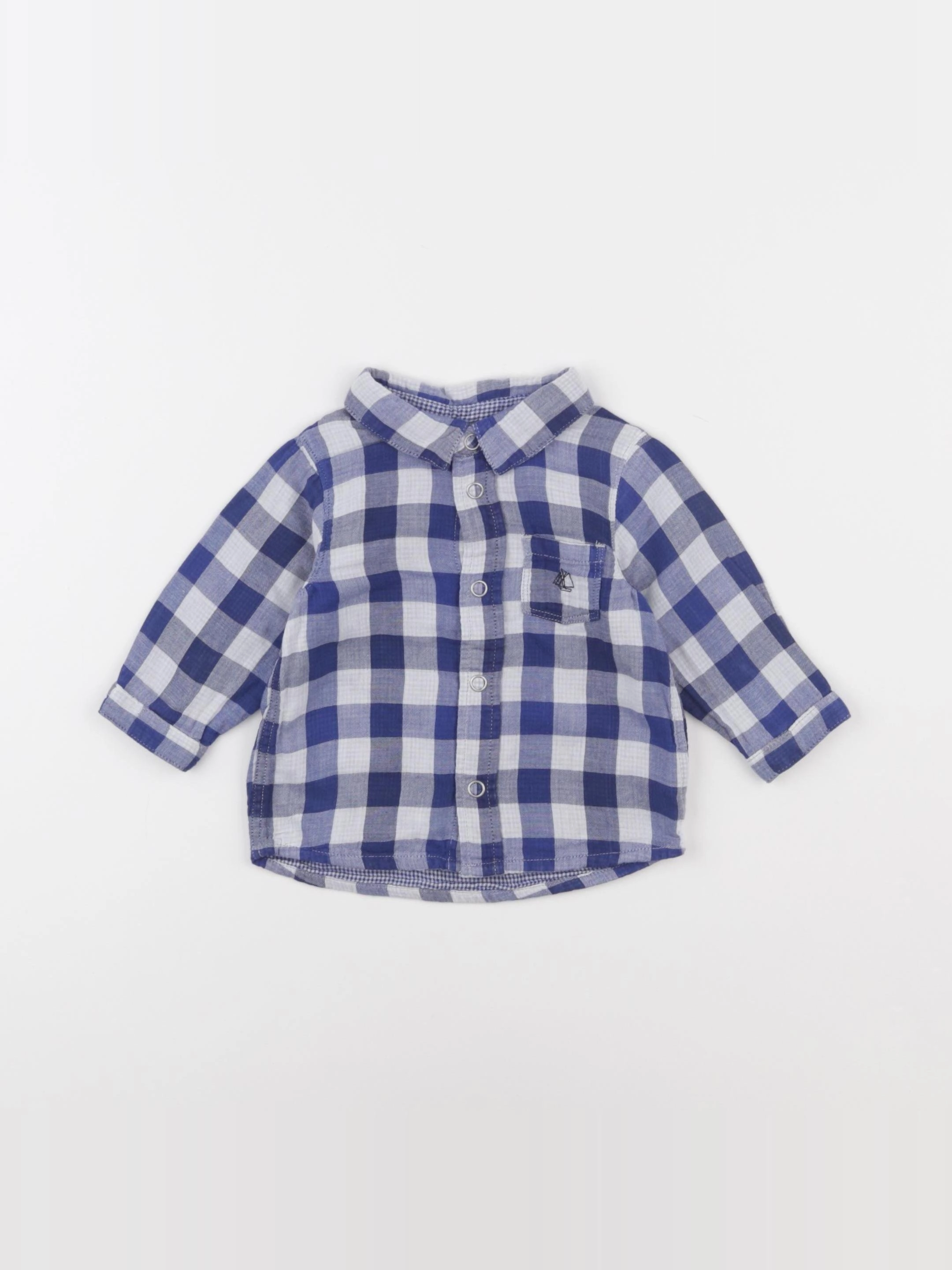 Petit Bateau - chemise bleu - 6 mois