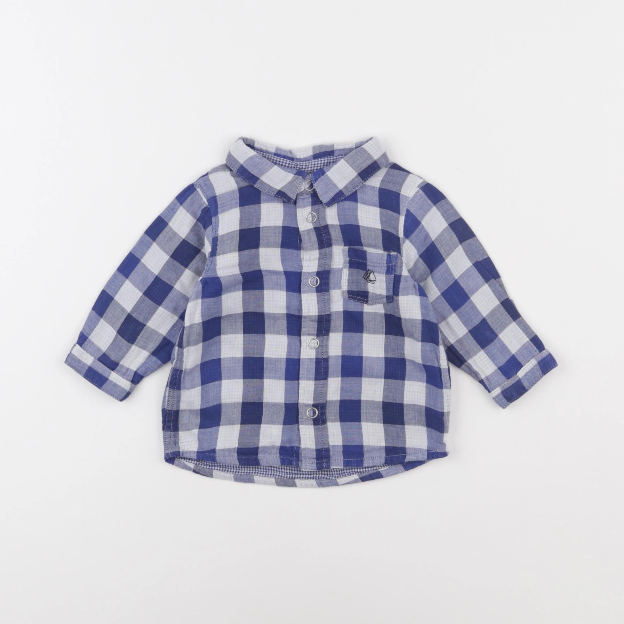 Petit Bateau - chemise bleu - 6 mois